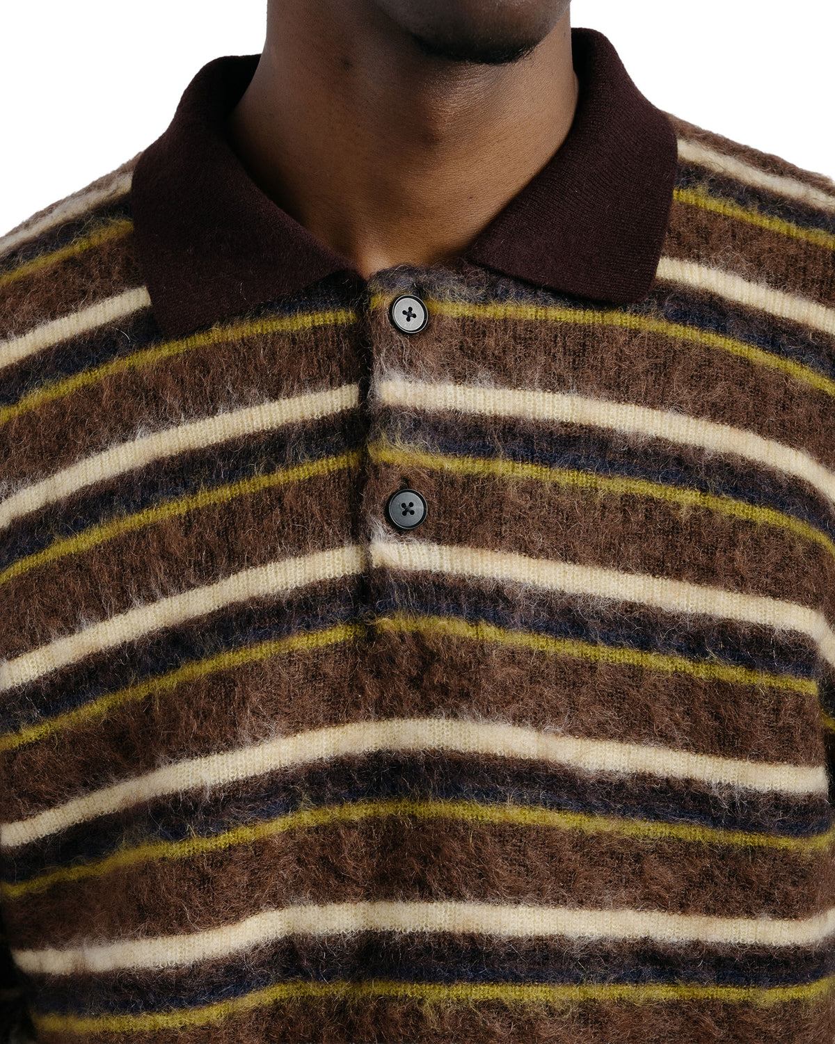 ssstein Kid Mohair Ribbed Knit Polo LS Brown Multi