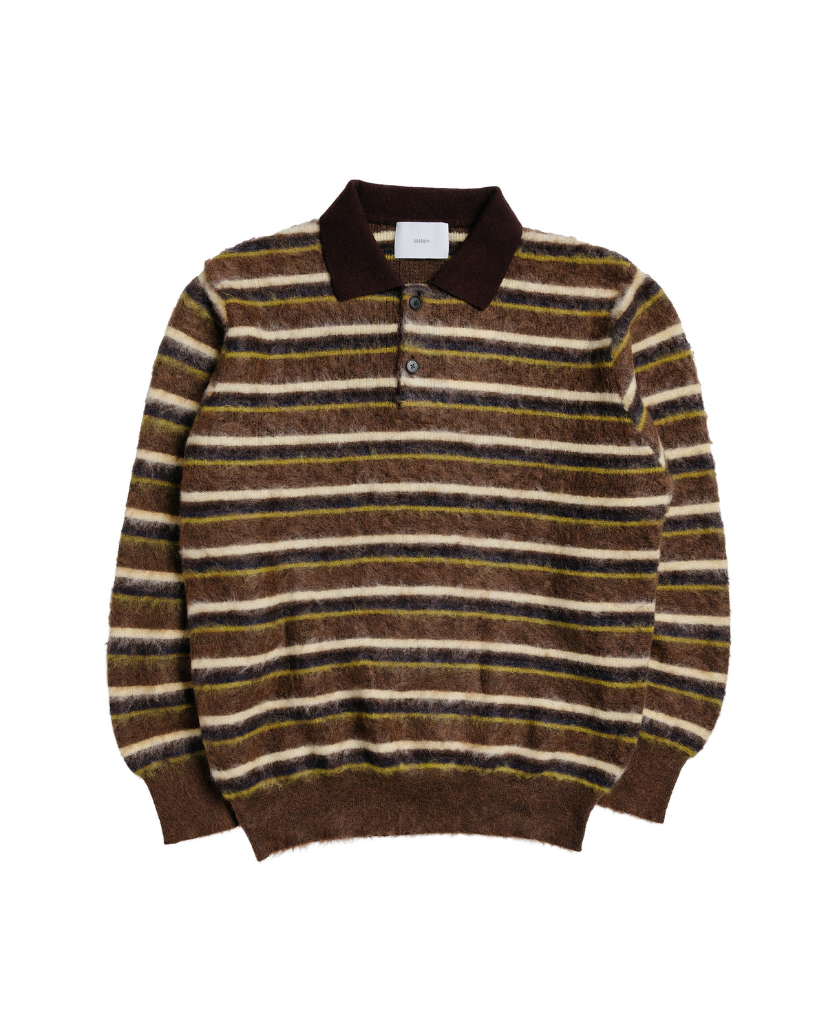 ssstein Kid Mohair Ribbed Knit Polo LS Brown Multi