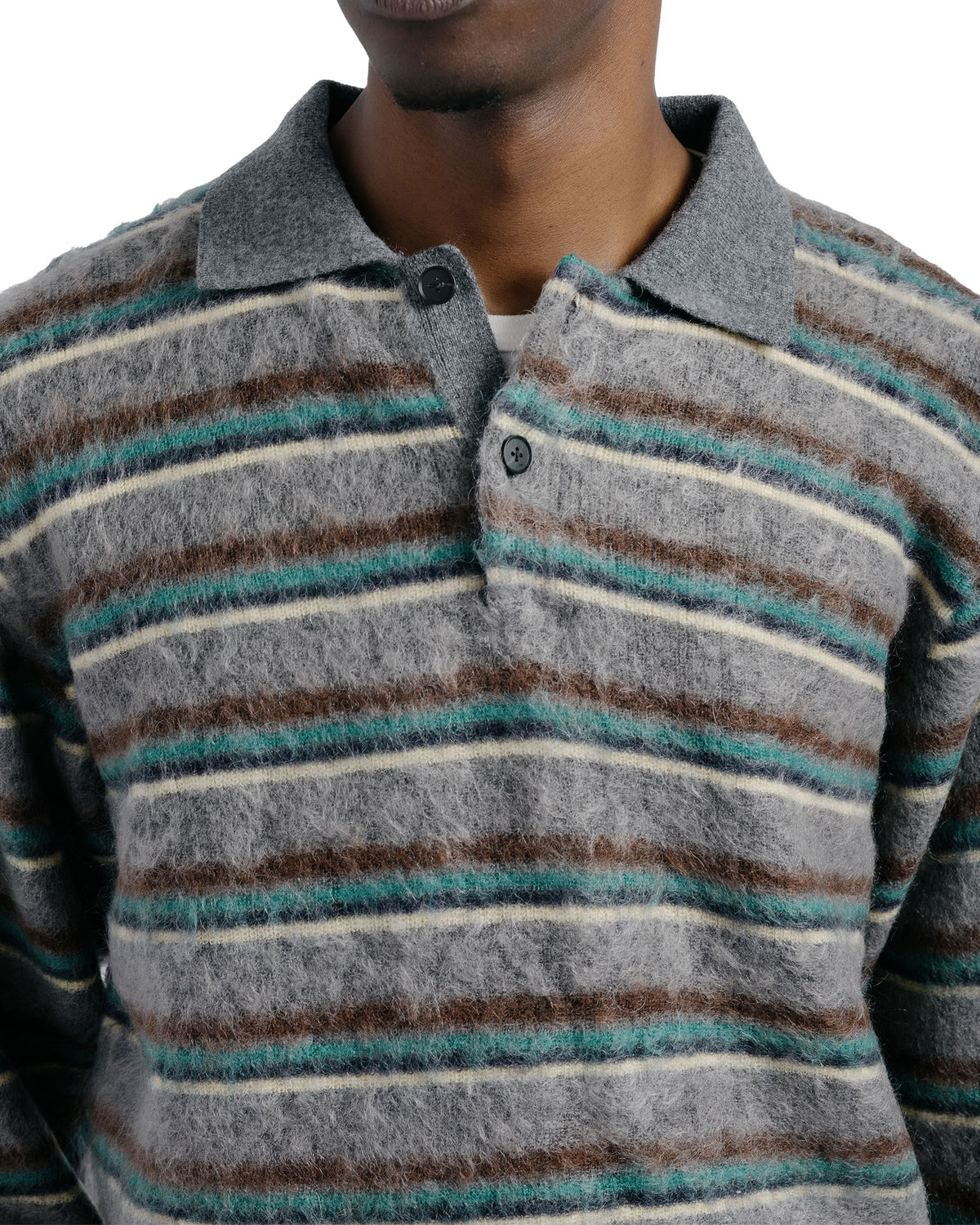 ssstein Kid Mohair Ribbed Knit Polo LS Grey Multi