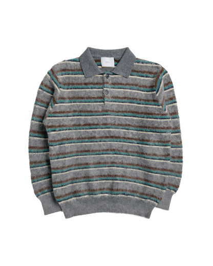 ssstein Kid Mohair Ribbed Knit Polo LS Grey Multi
