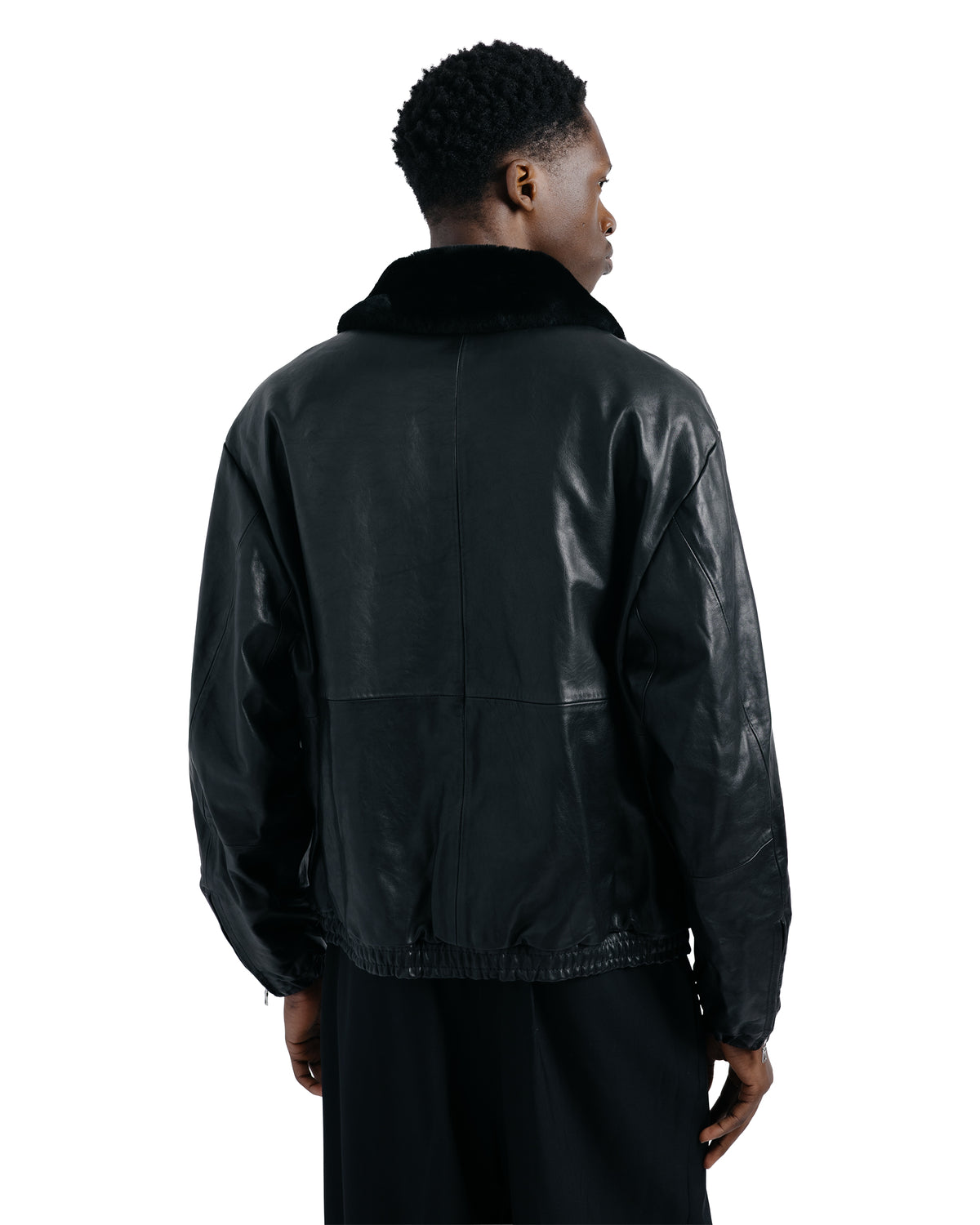 ssstein Mouton Collar Calf Zip Jacket Black