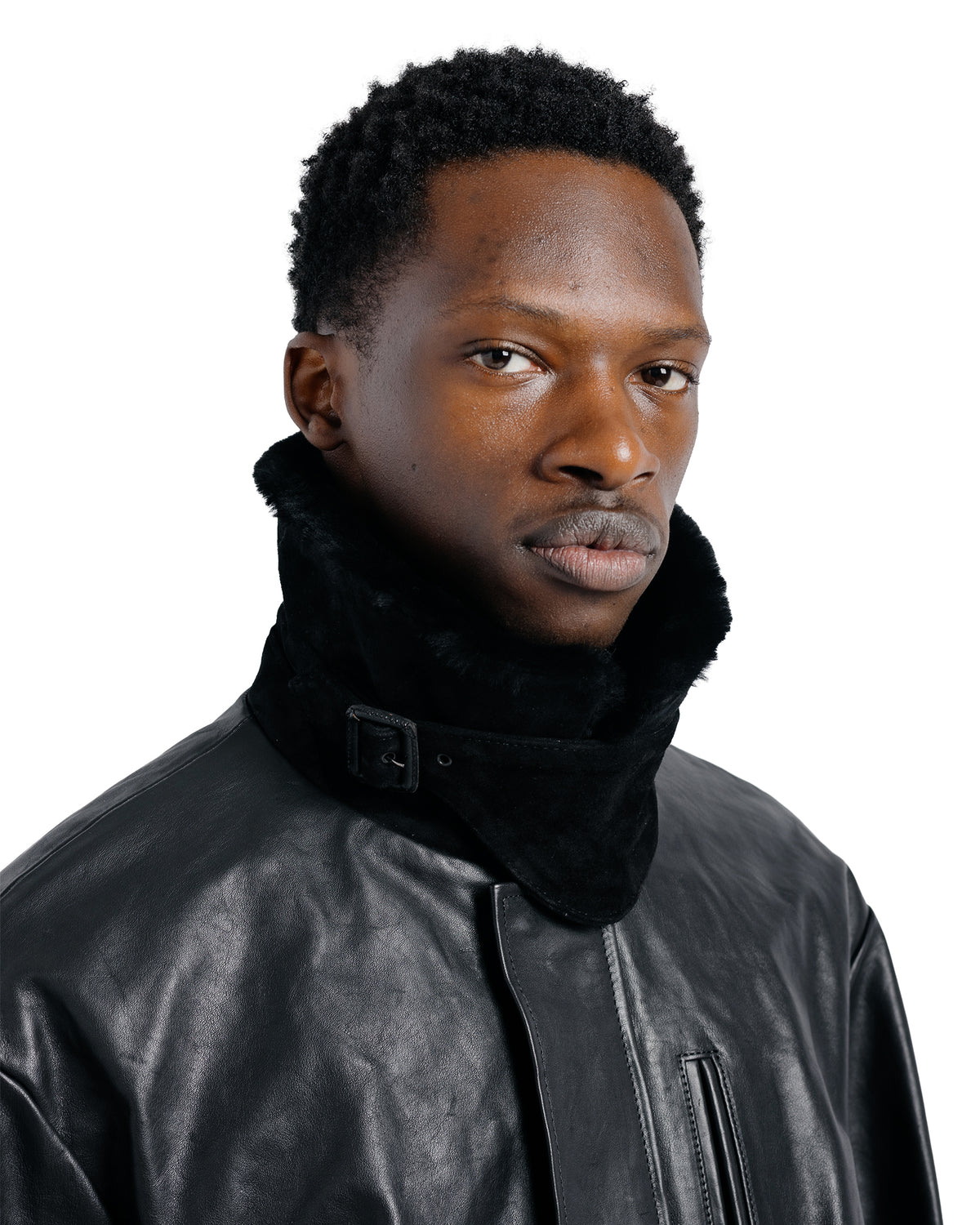 ssstein Mouton Collar Calf Zip Jacket Black