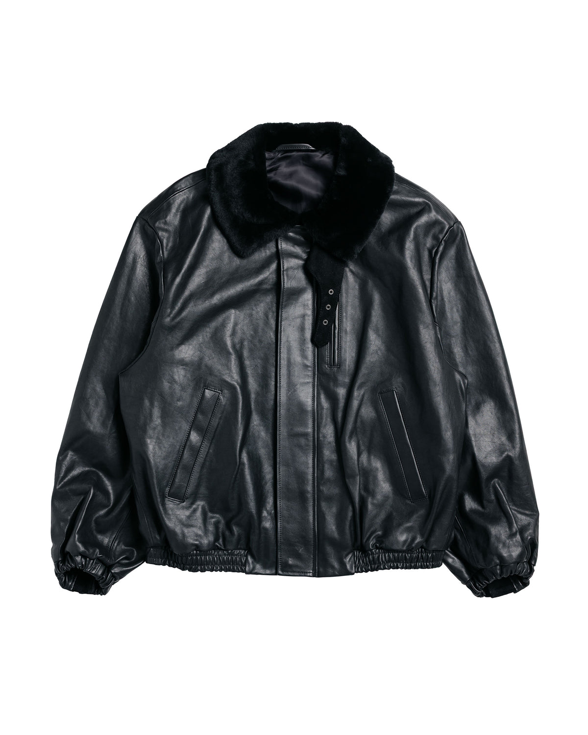 ssstein Mouton Collar Calf Zip Jacket Black
