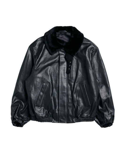 ssstein Mouton Collar Calf Zip Jacket Black