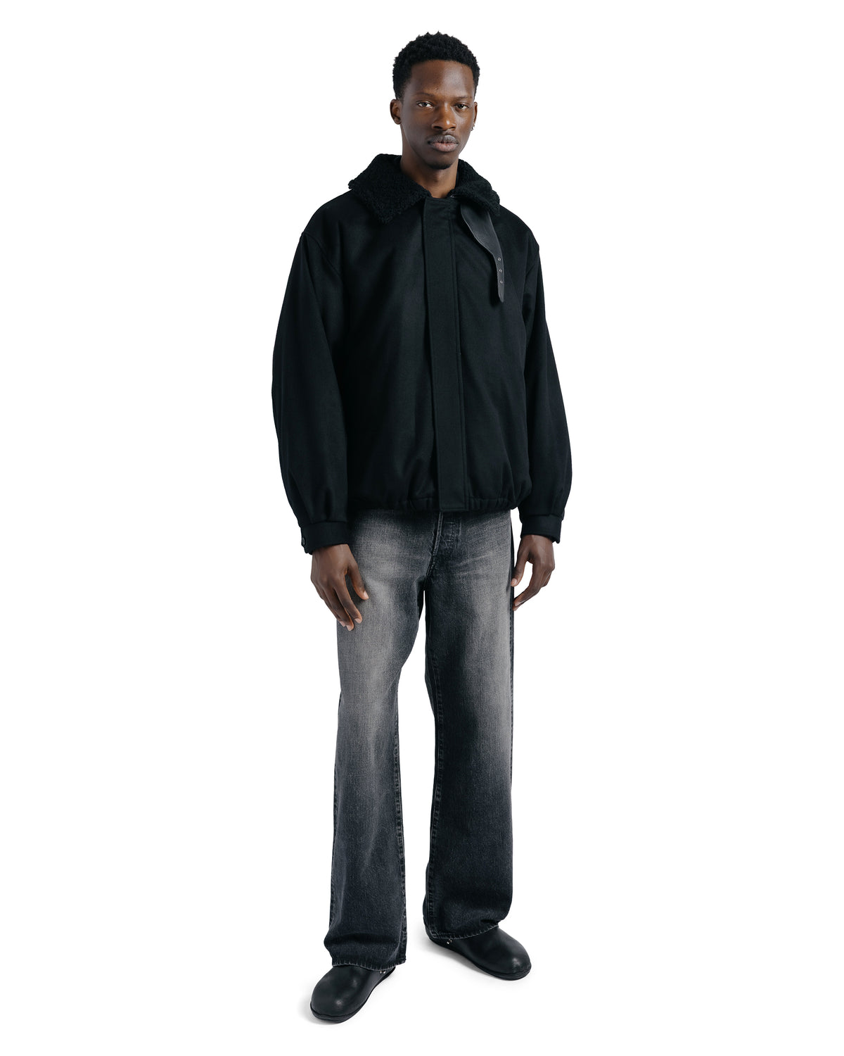 lost & found ssstein ssstein Mouton Collar Wool Cashmere Padded Jacket Black