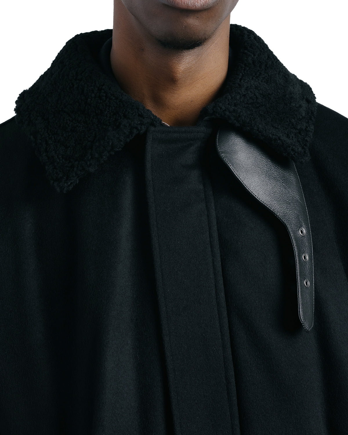 lost & found ssstein ssstein Mouton Collar Wool Cashmere Padded Jacket Black