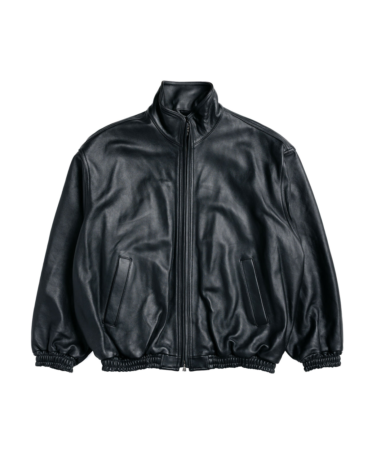 ssstein Sheep Leather Stand Collar Jacket Black