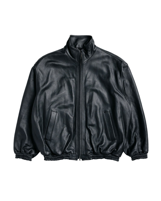 ssstein Sheep Leather Stand Collar Jacket Black