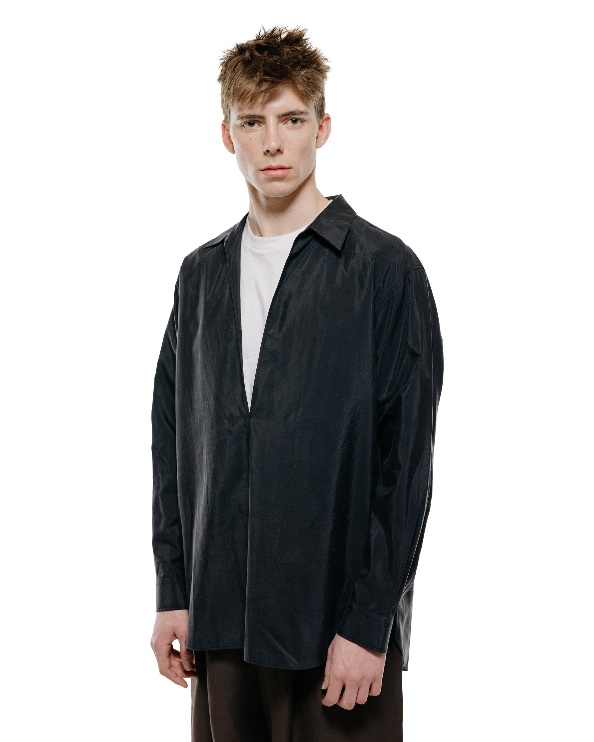 lost & found ssstein ssstein Silk Nylon Skipper Shirt Black
