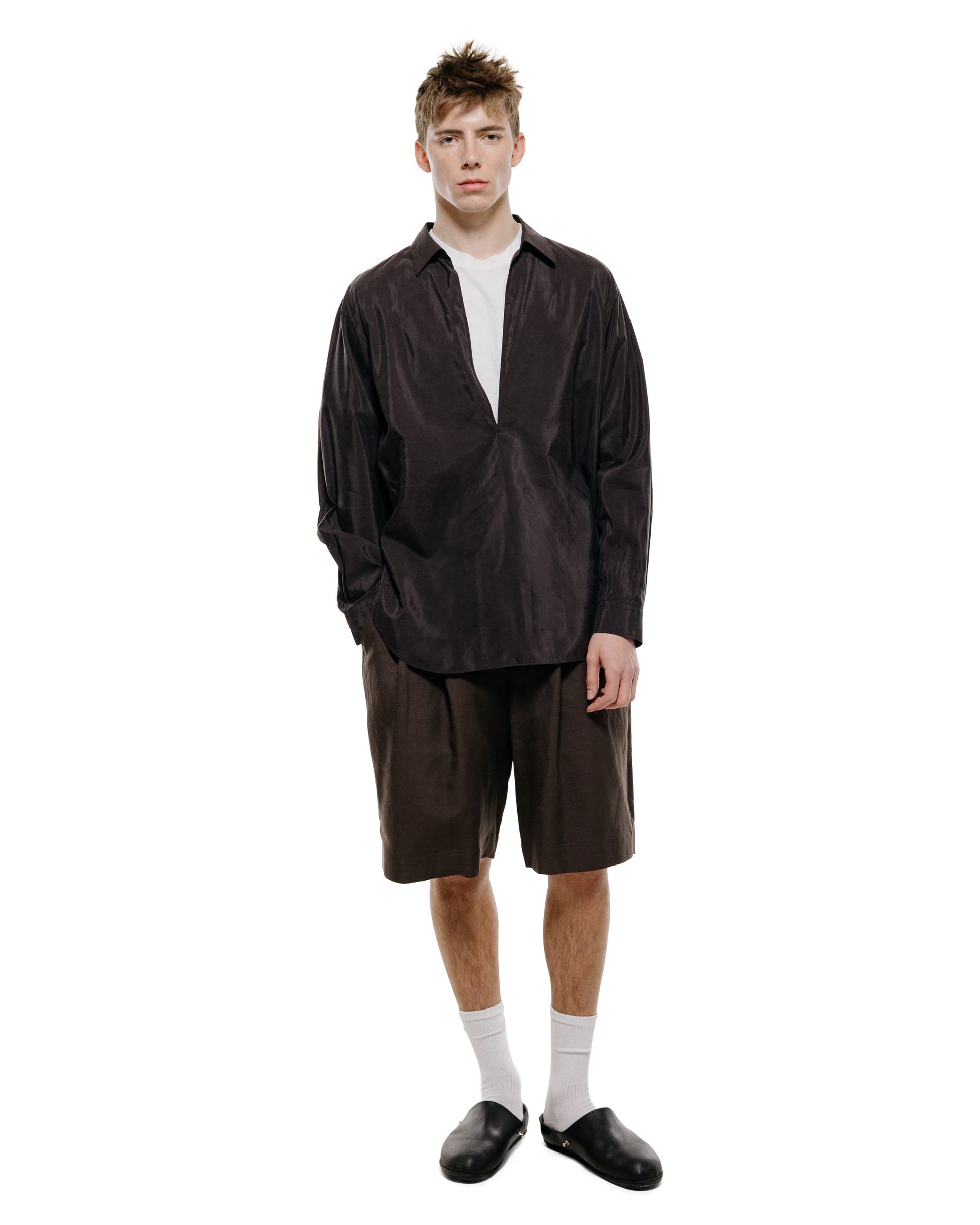 lost & found ssstein ssstein Silk Nylon Skipper Shirt Charcoal Brown