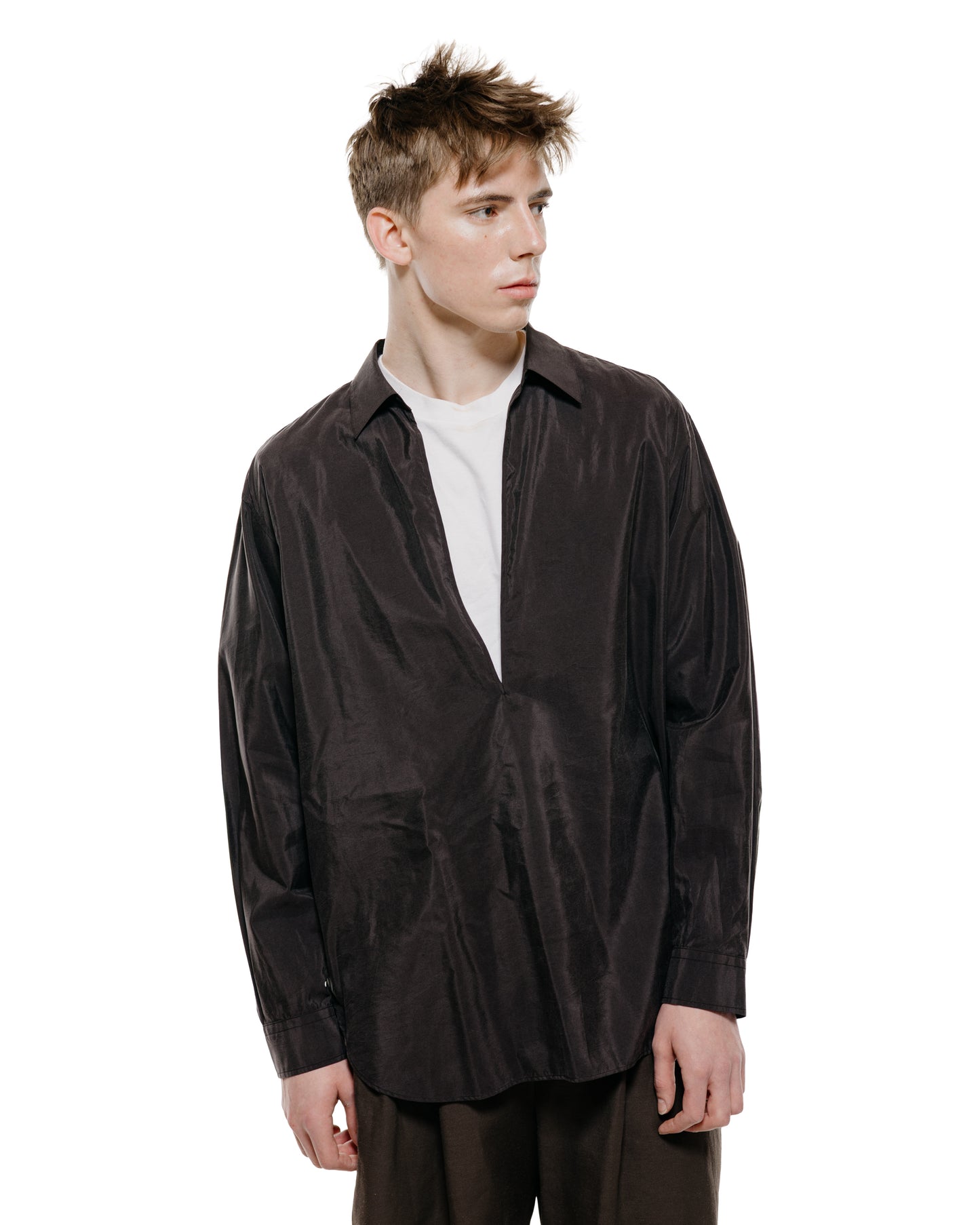 lost & found ssstein ssstein Silk Nylon Skipper Shirt Charcoal Brown