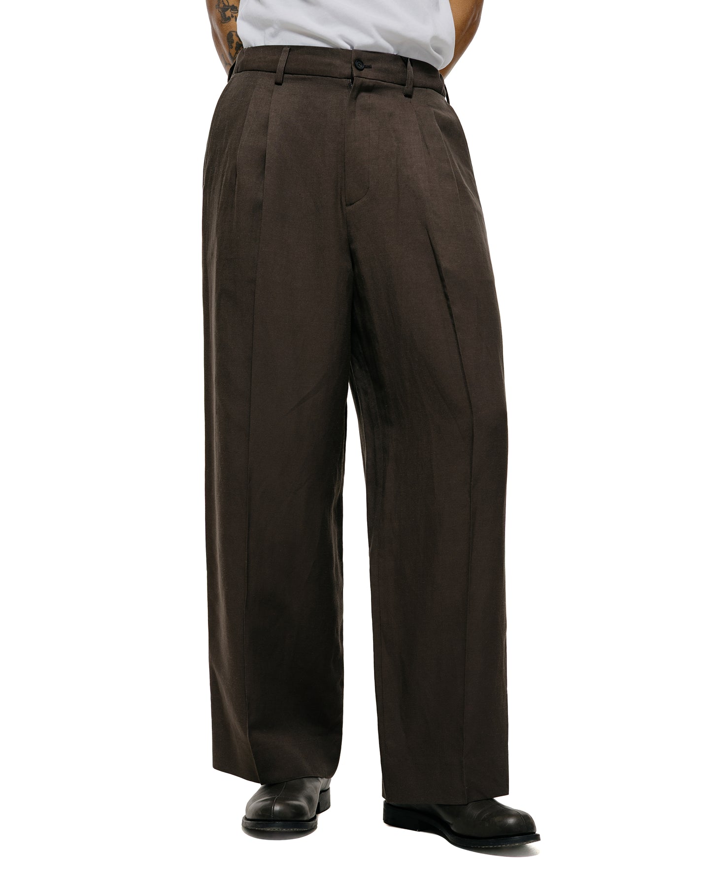 lost & found ssstein ssstein Viscose/Linen/Rayon Twill Easy Long Wide Trousers Khaki Brown