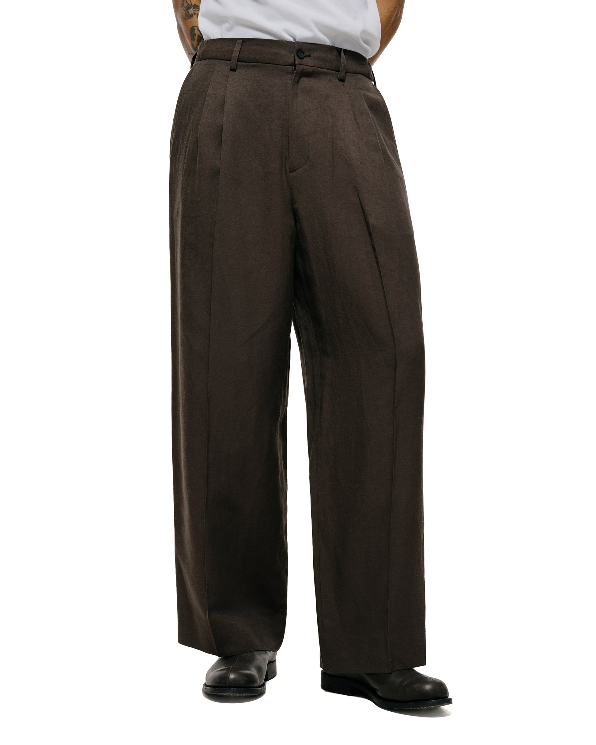 lost & found ssstein ssstein Viscose/Linen/Rayon Twill Easy Long Wide Trousers Khaki Brown