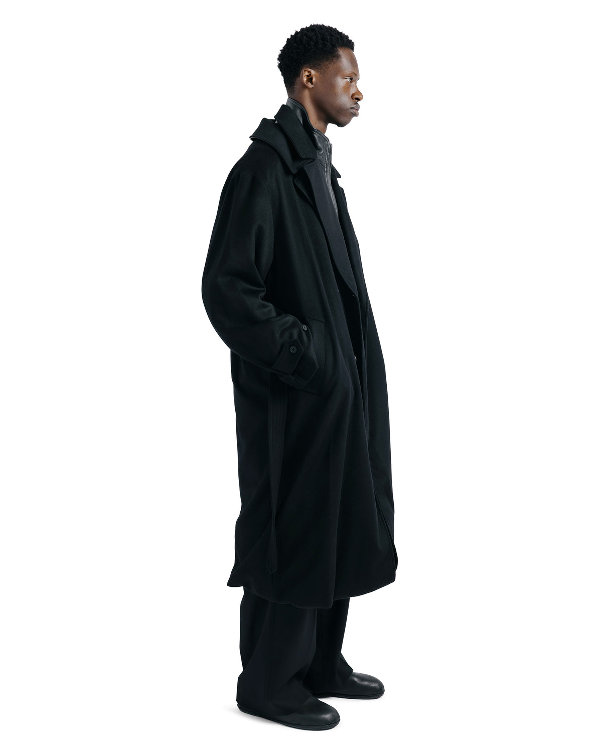 ssstein Wool Cashmere Layered Combination Coat Black
