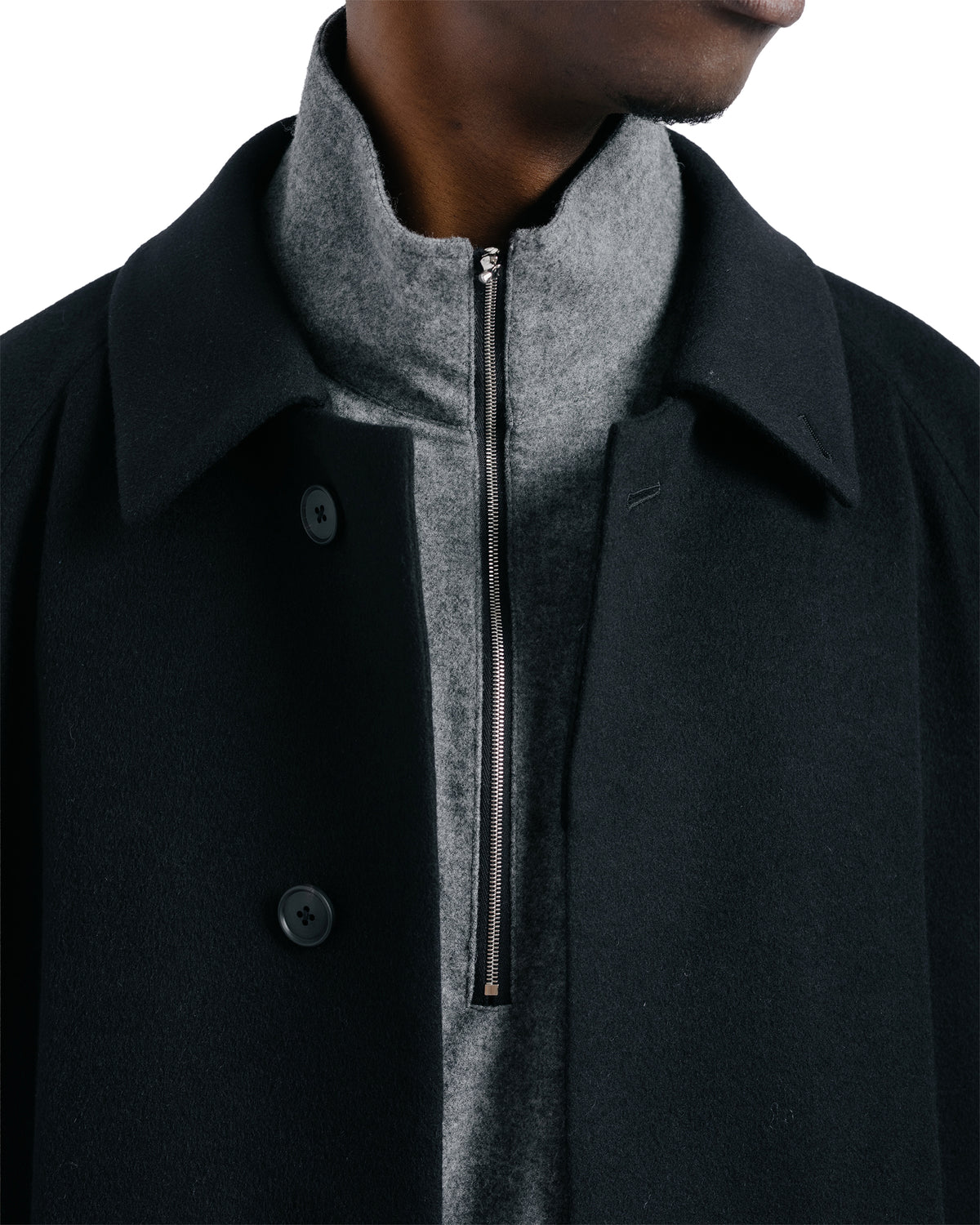 ssstein Wool Cashmere Raglan Sleeve Balmacaan Coat Black
