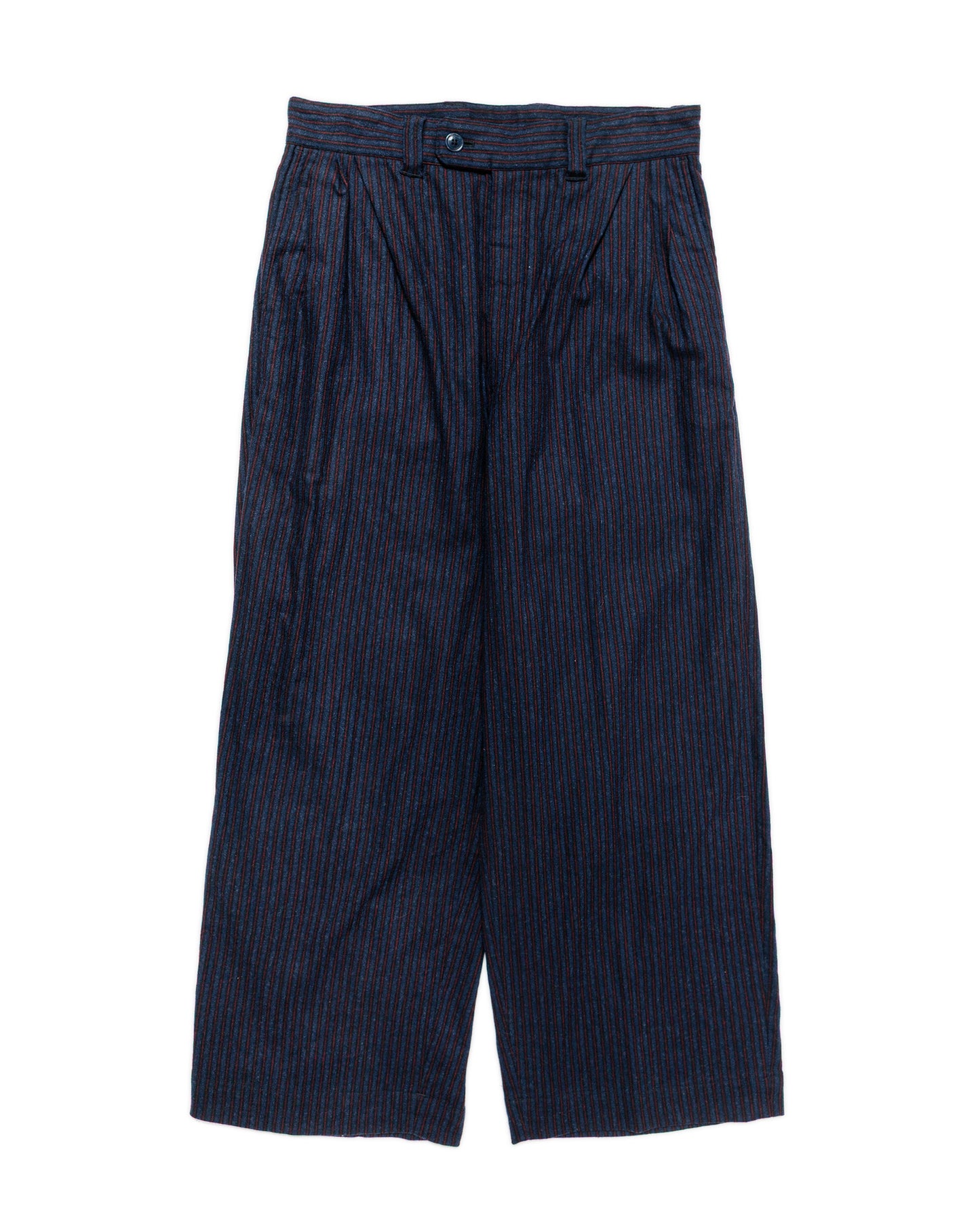 lost & found tss ts(s) 3 Tuck Baggy Pants Stripe Cotton/Wool Stretch Cloth Navy
