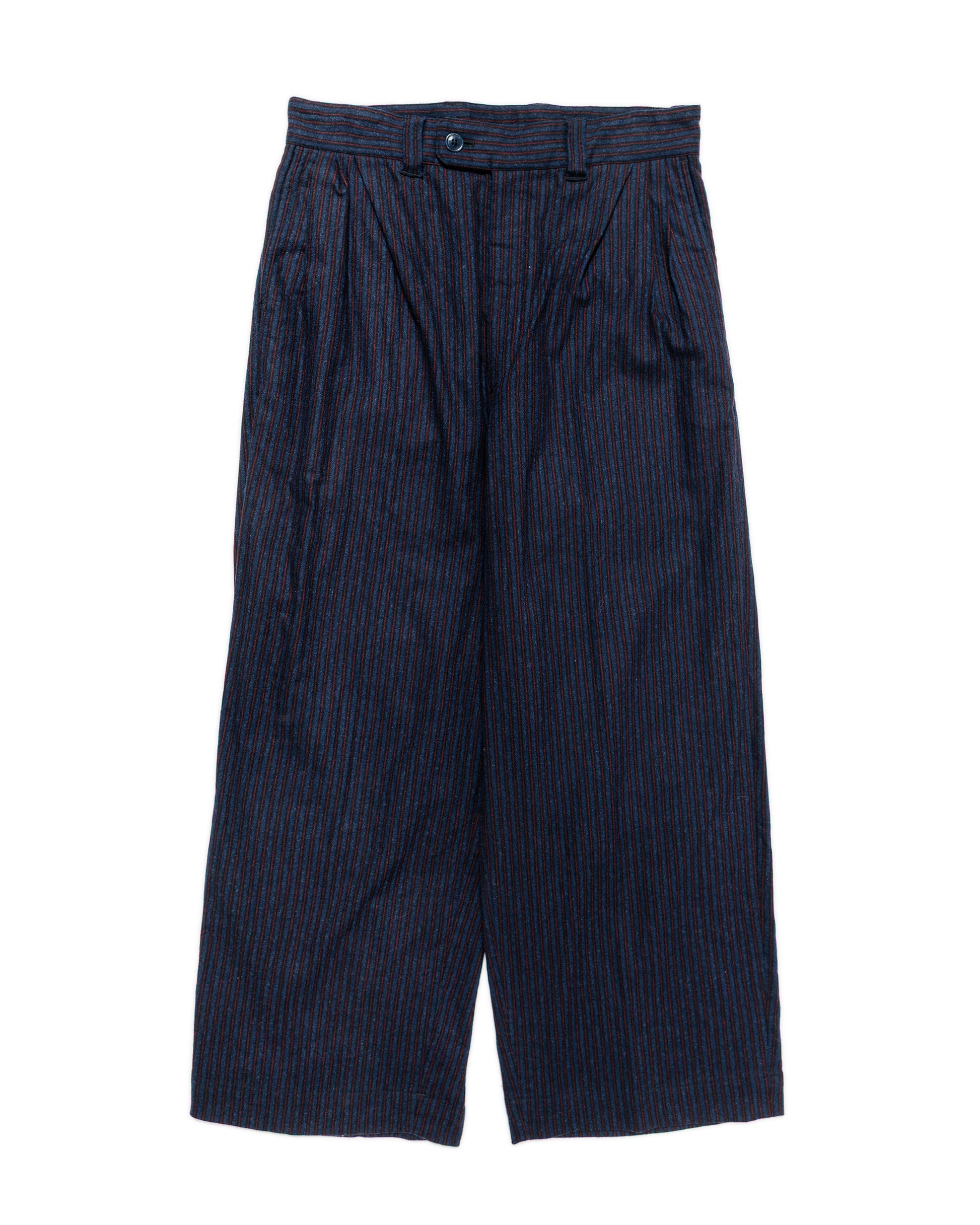 lost & found tss ts(s) 3 Tuck Baggy Pants Stripe Cotton/Wool Stretch Cloth Navy