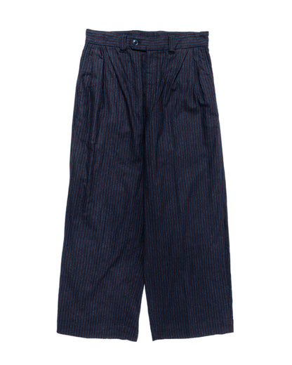 lost & found tss ts(s) 3 Tuck Baggy Pants Stripe Cotton/Wool Stretch Cloth Navy