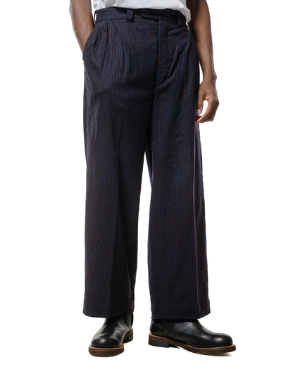lost & found tss ts(s) 3 Tuck Baggy Pants Stripe Cotton/Wool Stretch Cloth Navy