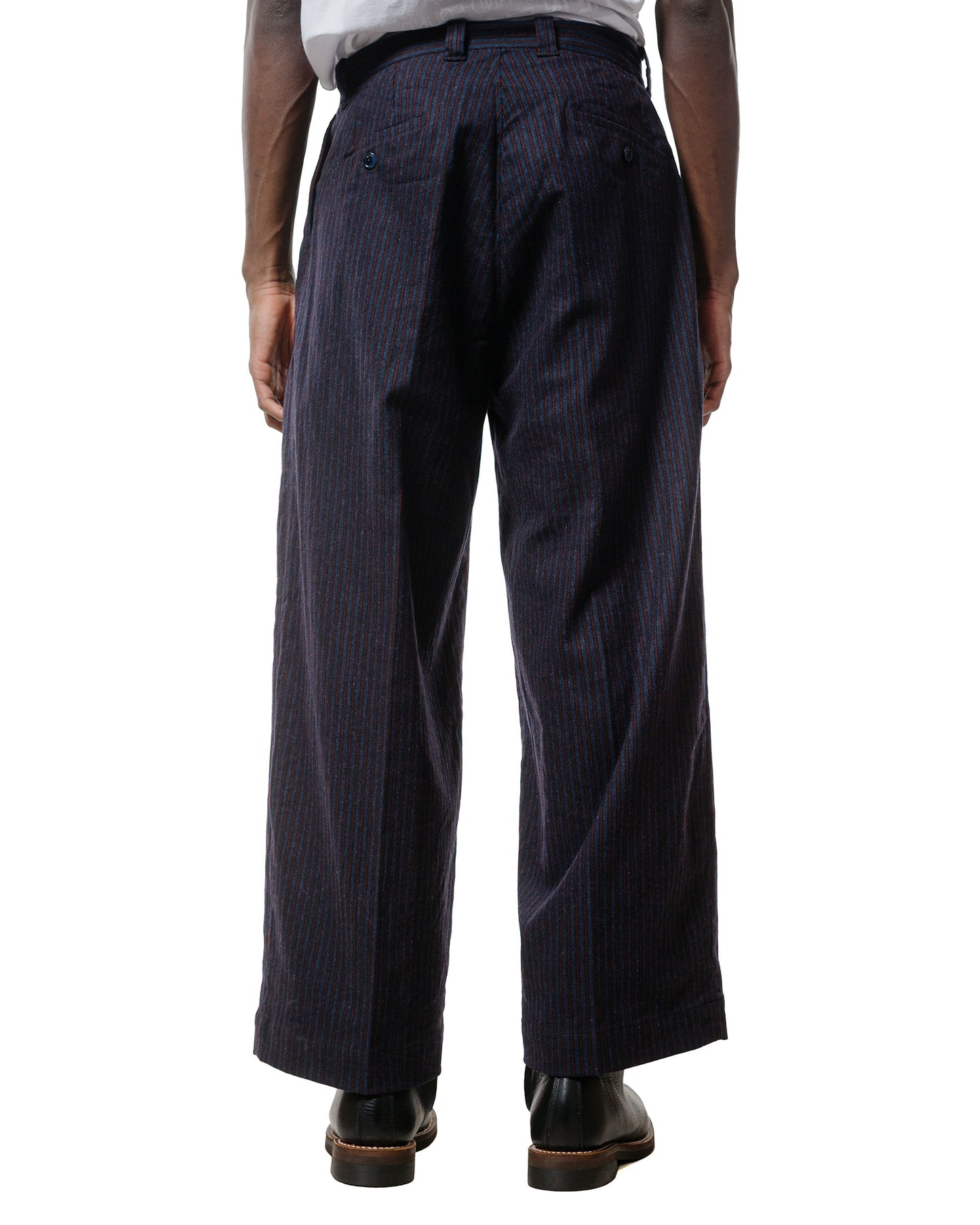 lost & found tss ts(s) 3 Tuck Baggy Pants Stripe Cotton/Wool Stretch Cloth Navy
