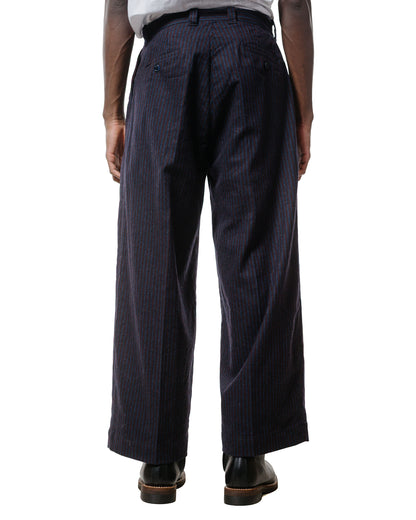 lost & found tss ts(s) 3 Tuck Baggy Pants Stripe Cotton/Wool Stretch Cloth Navy