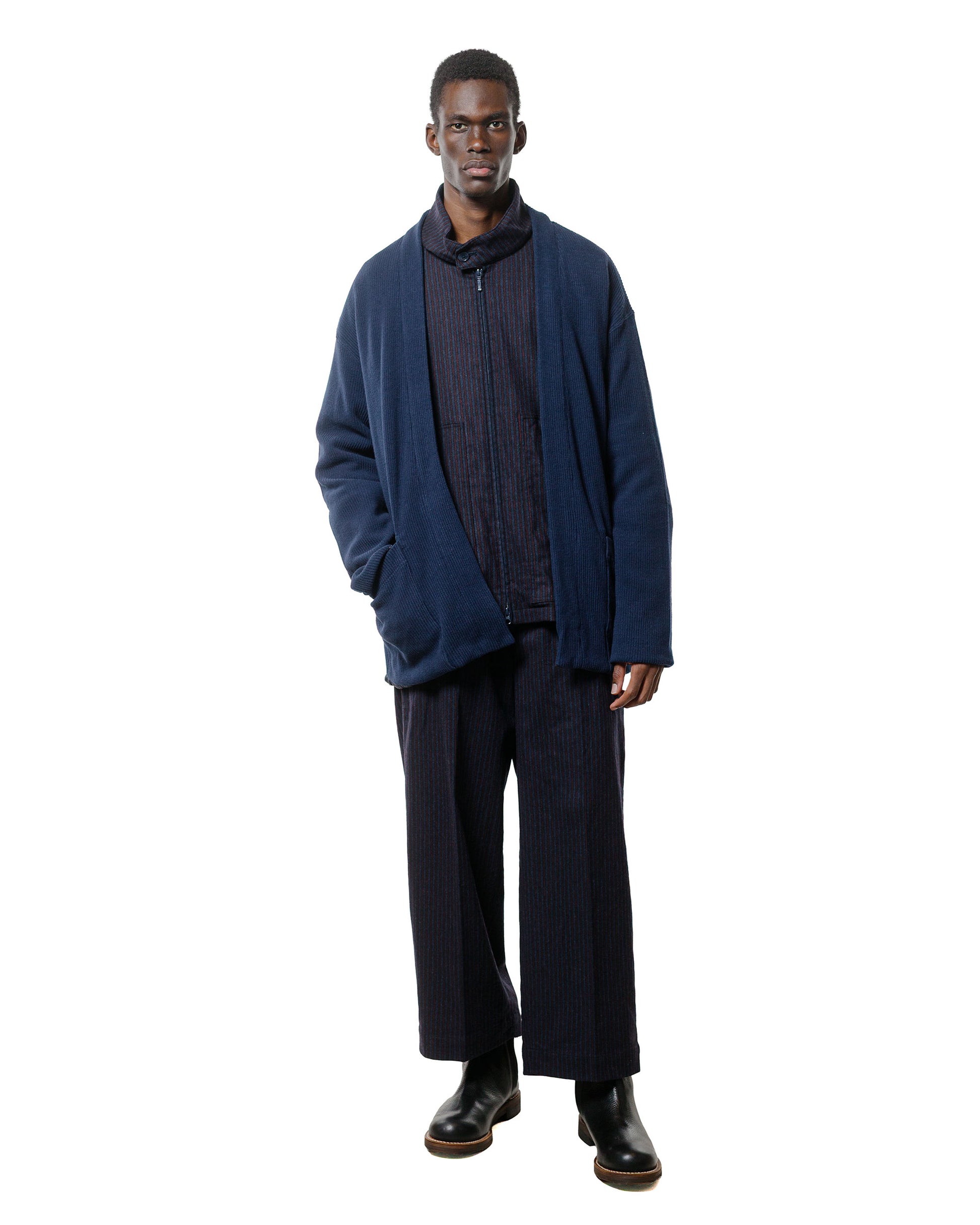 lost & found tss ts(s) 3 Tuck Baggy Pants Stripe Cotton/Wool Stretch Cloth Navy