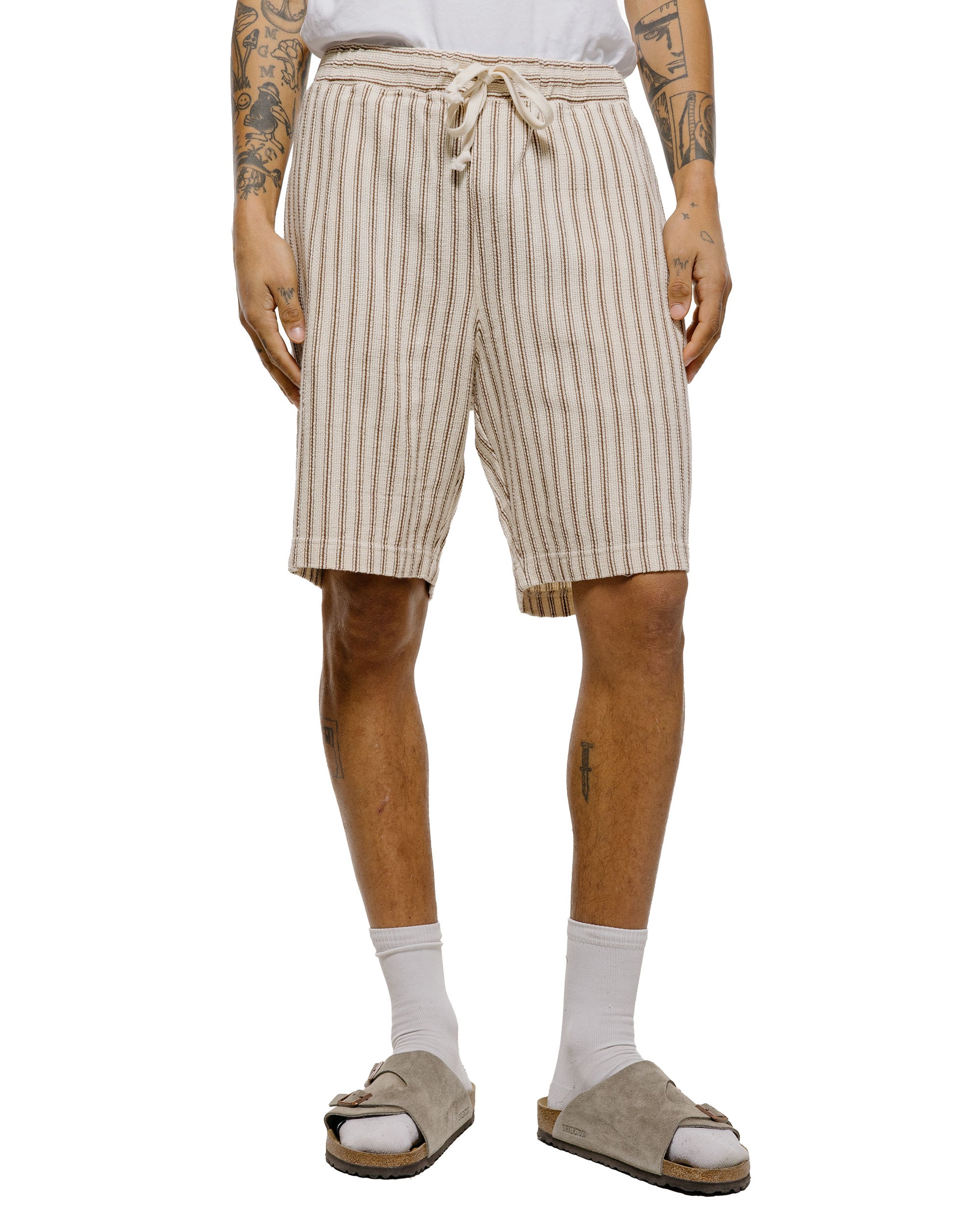 lost & found tss ts(s) Easy Fit Shorts Rustic Stripe Cotton Mesh Cloth Brown