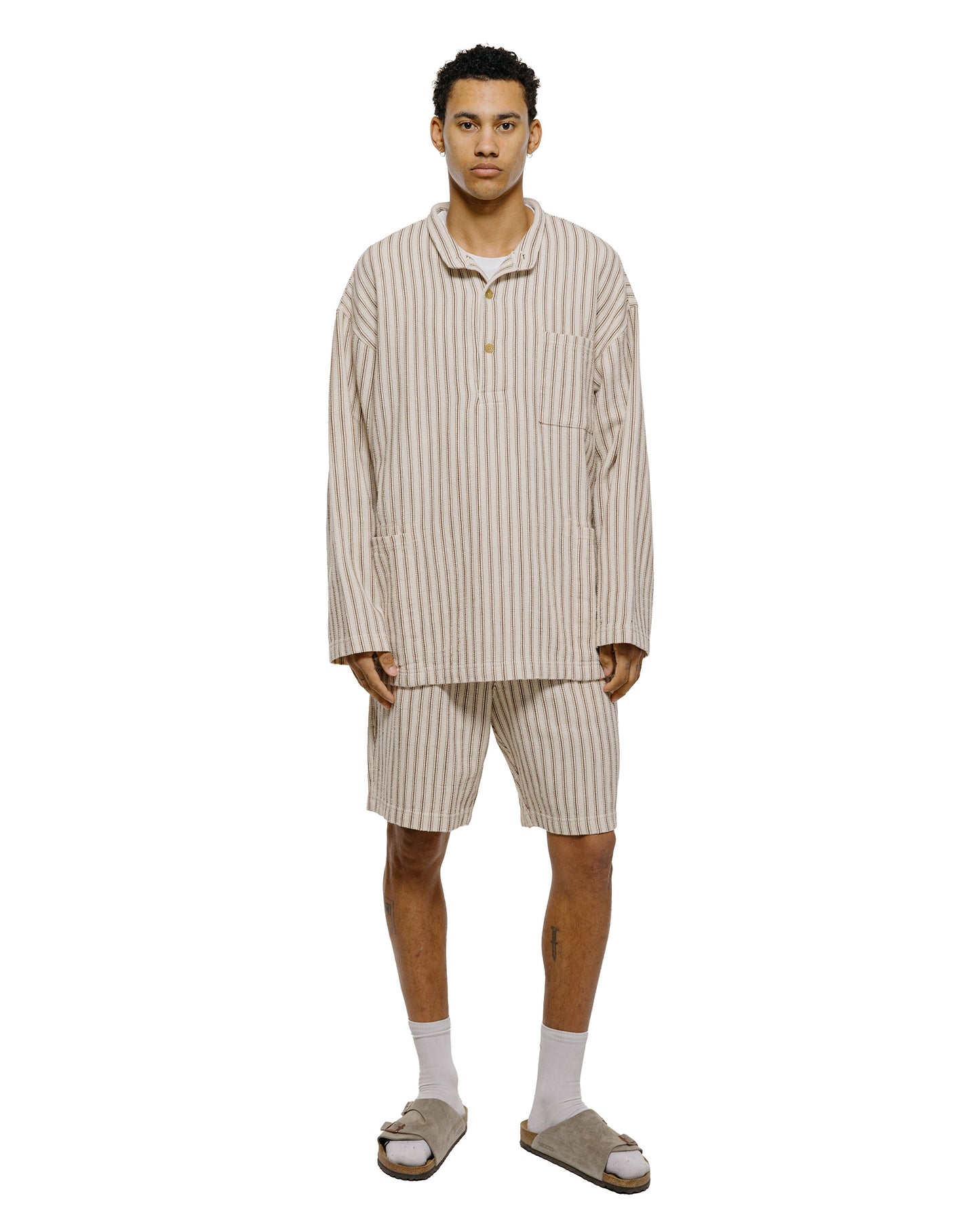 lost & found tss ts(s) Easy Fit Shorts Rustic Stripe Cotton Mesh Cloth Brown