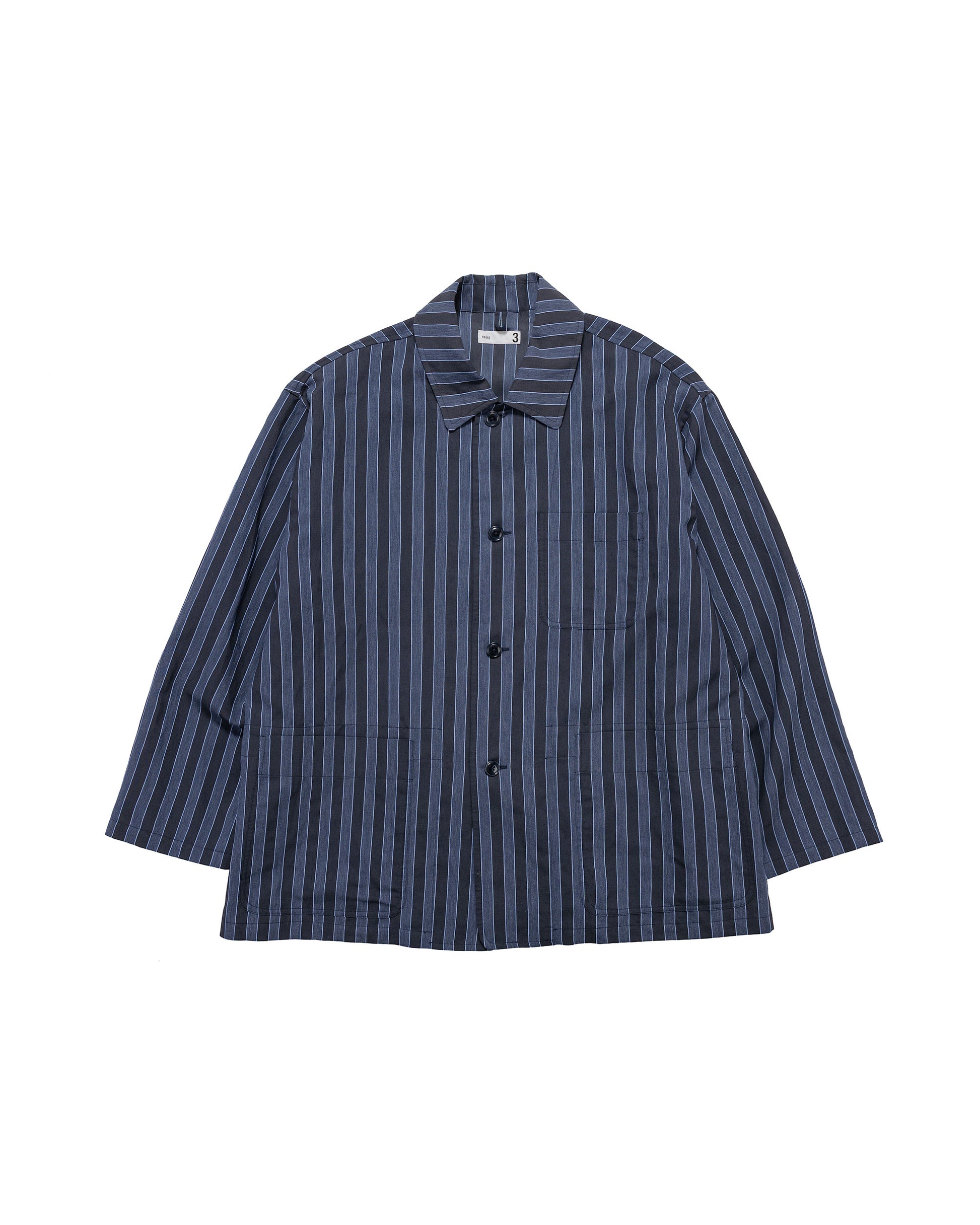 lost & found tss ts(s) Jacket Shirt Bold Stripe Viscose/Polyester Cloth Navy