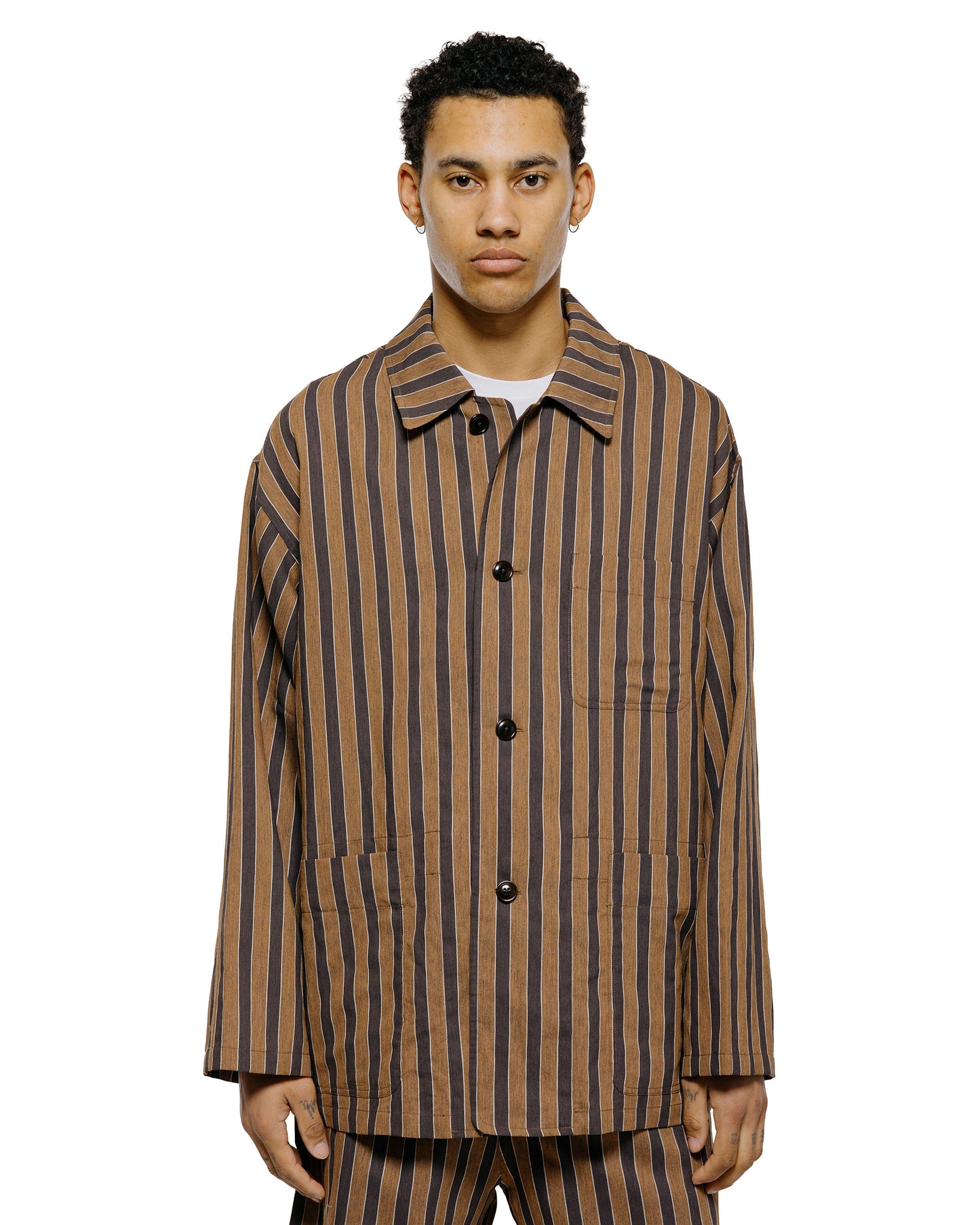 lost & found tss ts(s) Jacket Shirt Bold Stripe Viscose/Polyester Cloth Brown