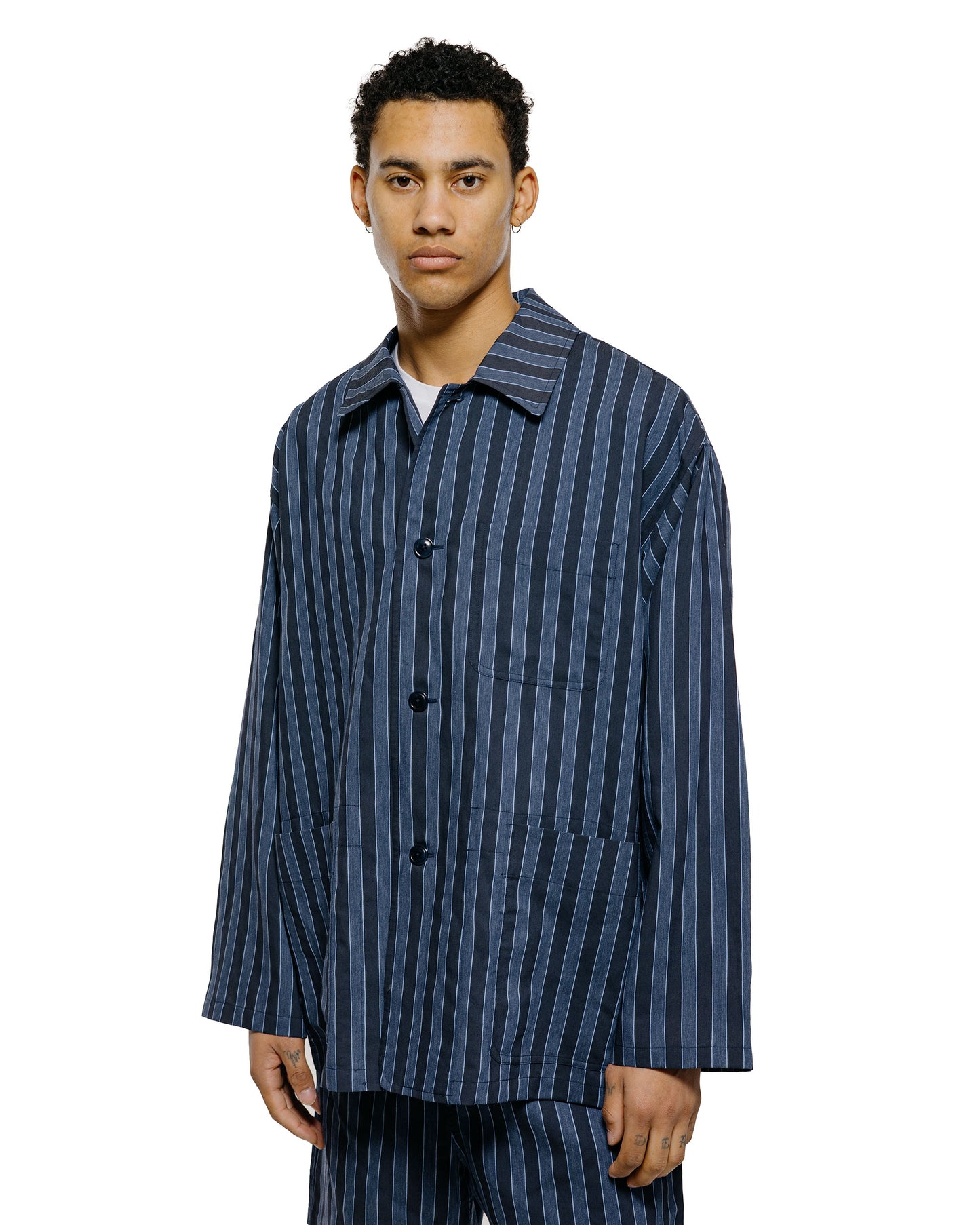 lost & found tss ts(s) Jacket Shirt Bold Stripe Viscose/Polyester Cloth Navy