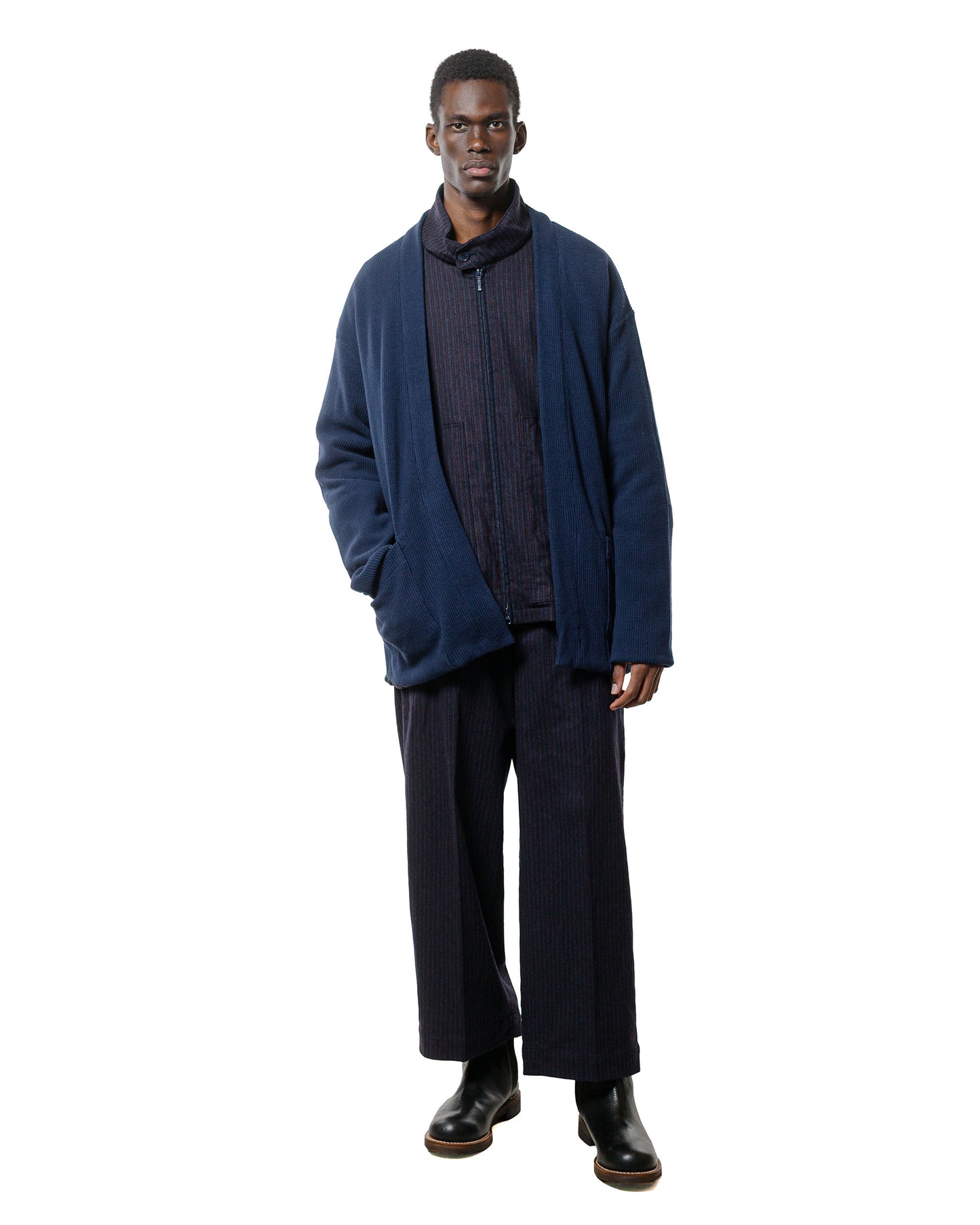 lost & found tss ts(s) Lined Easy Cardigan Rib Stitch Cotton Jersey Navy