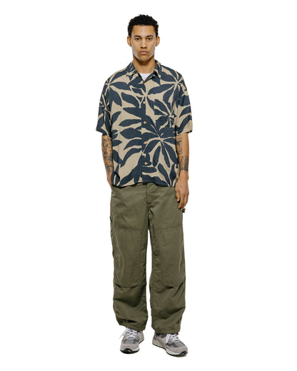 lost & found tss ts(s) Open Collar Short Sleeve Shirt Leaf Print Viscose Cloth Navy