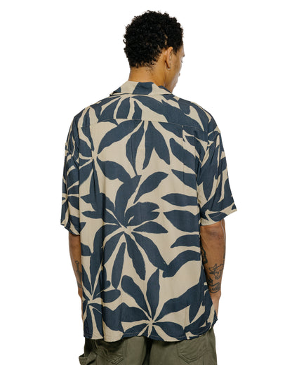 lost & found tss ts(s) Open Collar Short Sleeve Shirt Leaf Print Viscose Cloth Navy