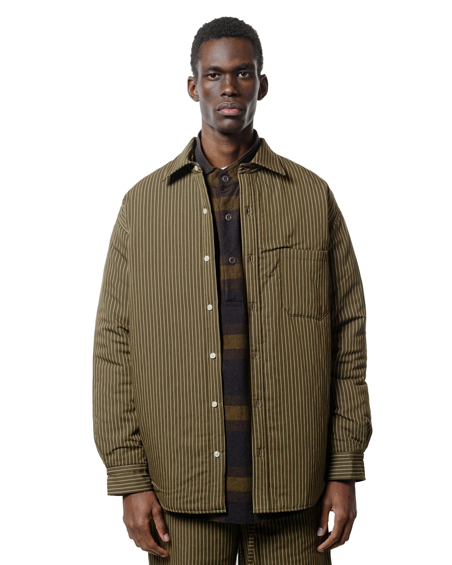 lost & found tss ts(s) Padded Baggy Fit Shirt Viscose/Nylon Stripe Cloth Dark Olive