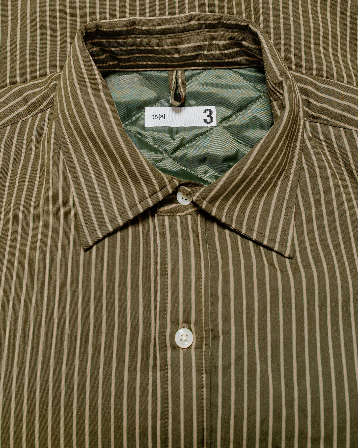 lost & found tss ts(s) Padded Baggy Fit Shirt Viscose/Nylon Stripe Cloth Dark Olive