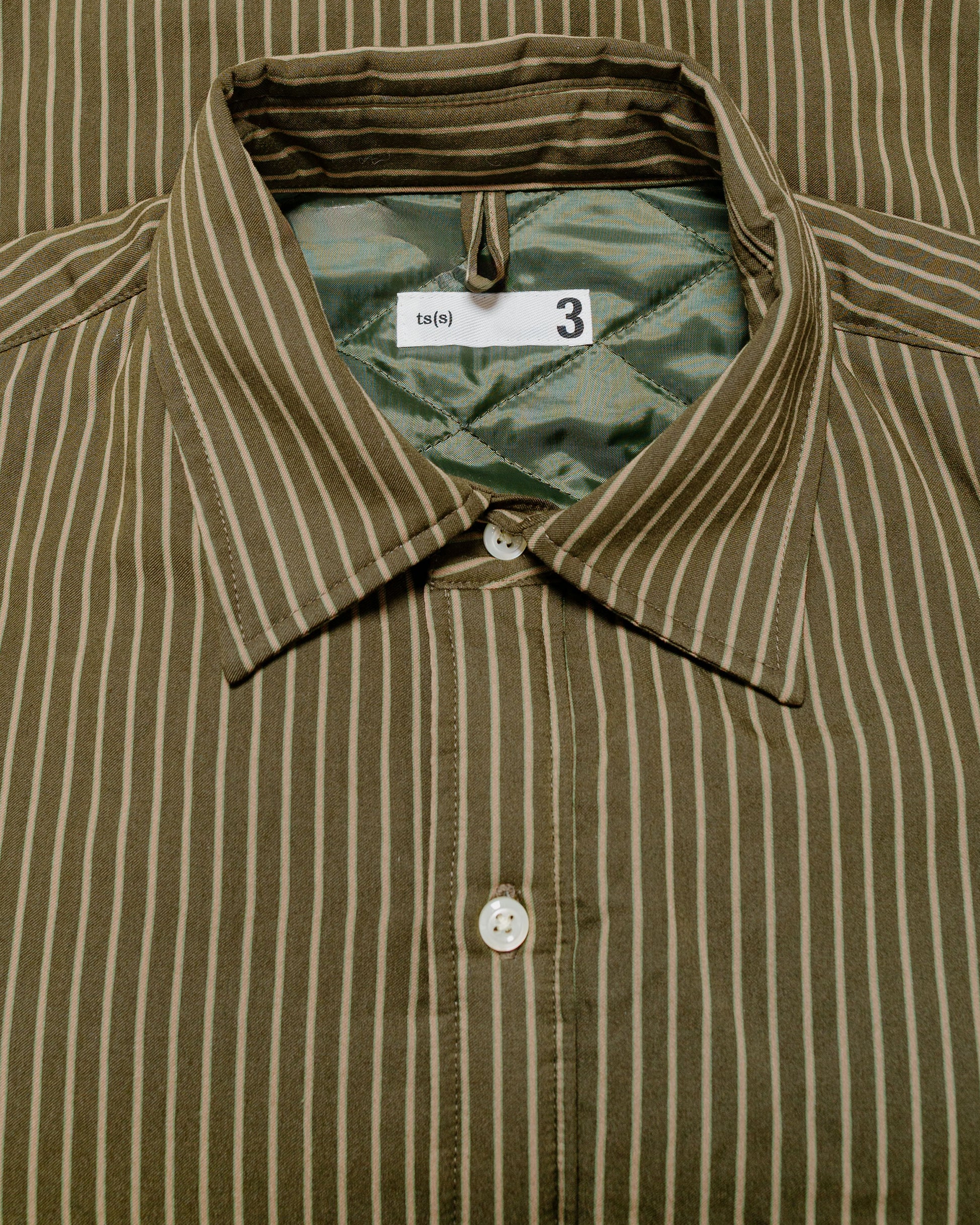 lost & found tss ts(s) Padded Baggy Fit Shirt Viscose/Nylon Stripe Cloth Dark Olive