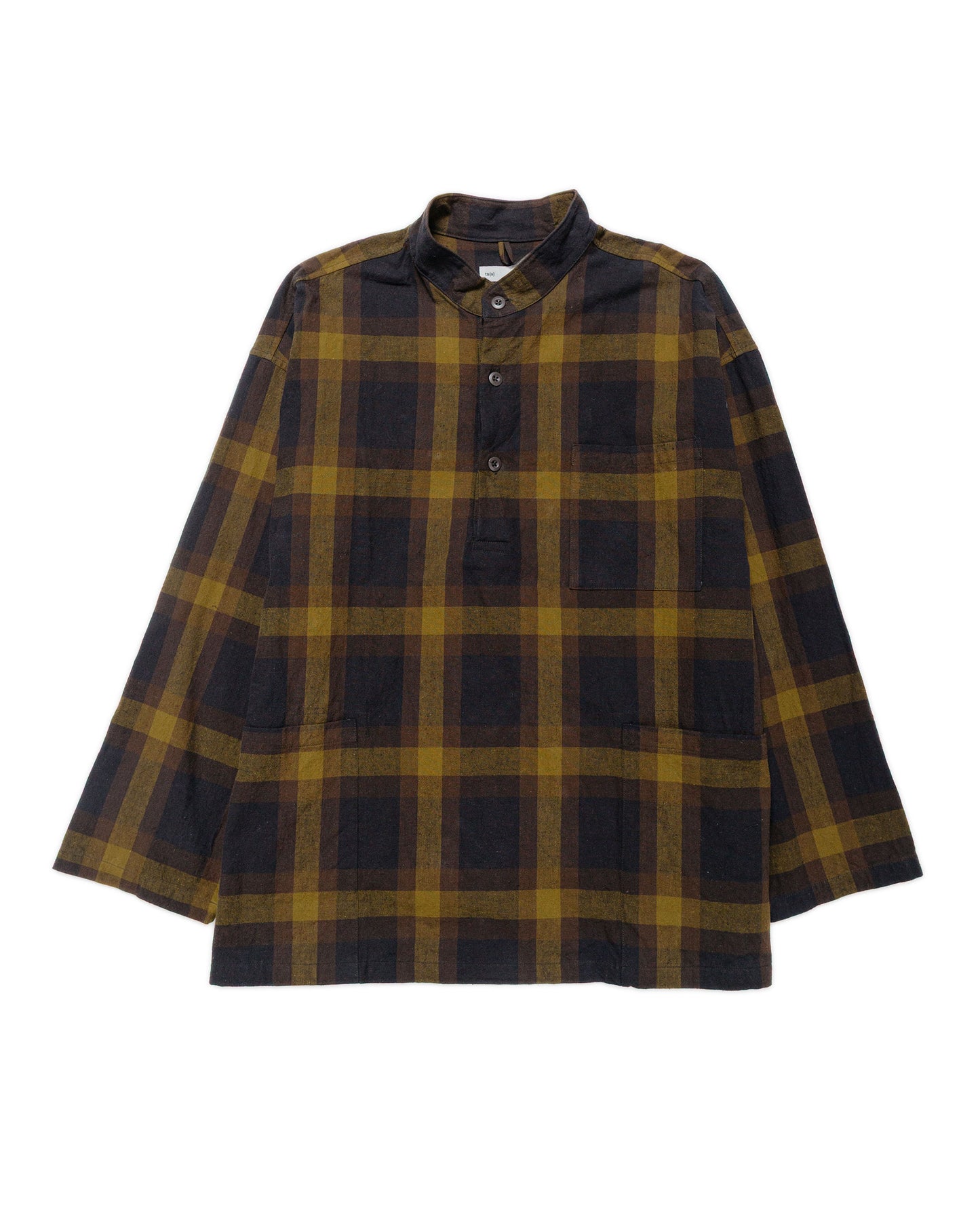 lost & found tss ts(s) Pullover Work Shirt Jacket Dark Tone Plaid Slub Cotton Cloth Olive