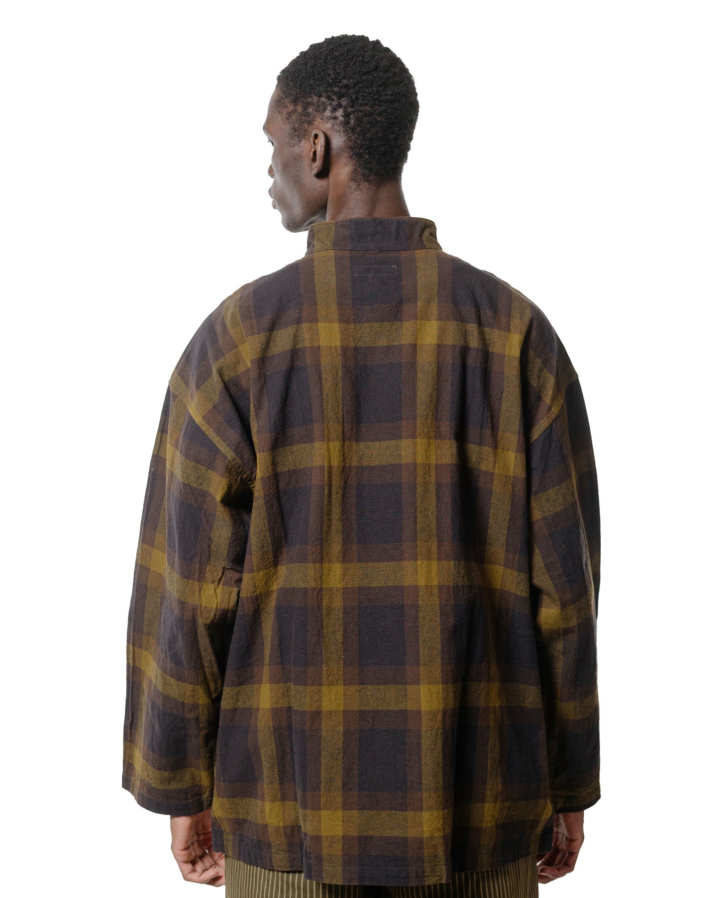 lost & found tss ts(s) Pullover Work Shirt Jacket Dark Tone Plaid Slub Cotton Cloth Olive