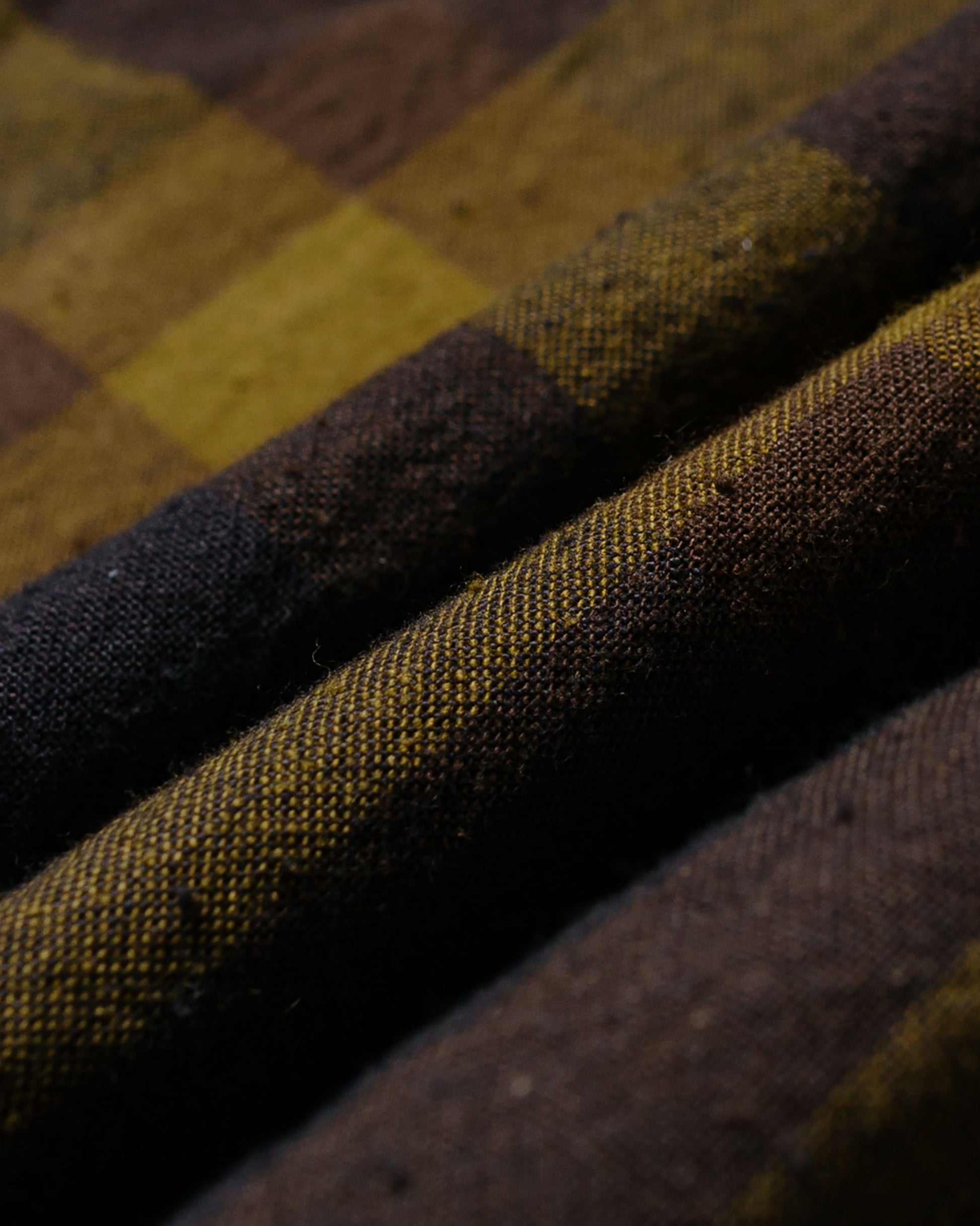 lost & found tss ts(s) Pullover Work Shirt Jacket Dark Tone Plaid Slub Cotton Cloth Olive