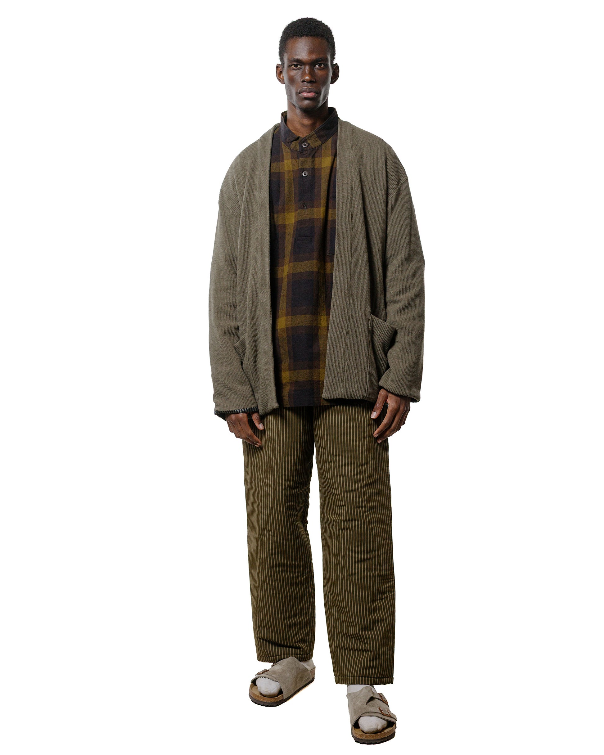 lost & found tss ts(s) Pullover Work Shirt Jacket Dark Tone Plaid Slub Cotton Cloth Olive
