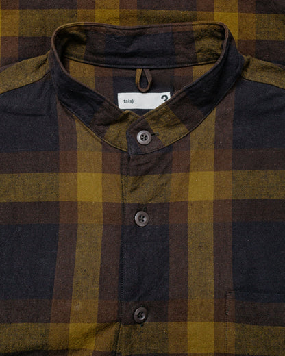 lost & found tss ts(s) Pullover Work Shirt Jacket Dark Tone Plaid Slub Cotton Cloth Olive