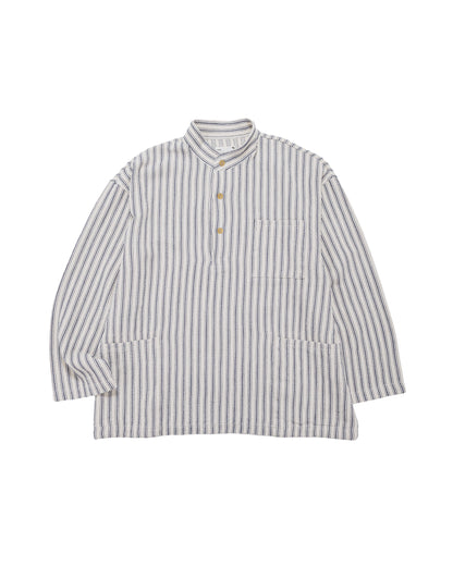 lost & found tss ts(s) Pullover Work Shirt Jacket Rustic Stripe Cotton Mesh Cloth Navy