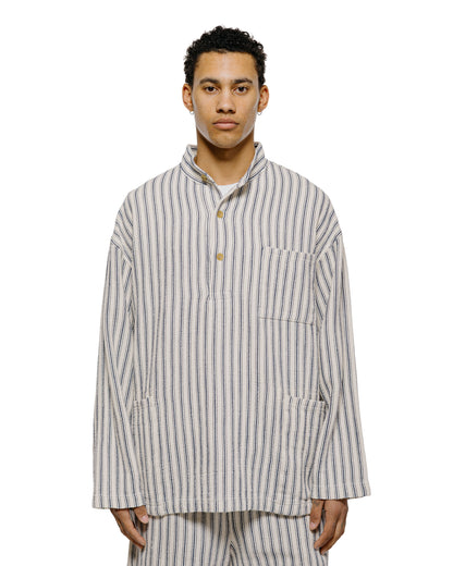 lost & found tss ts(s) Pullover Work Shirt Jacket Rustic Stripe Cotton Mesh Cloth Navy
