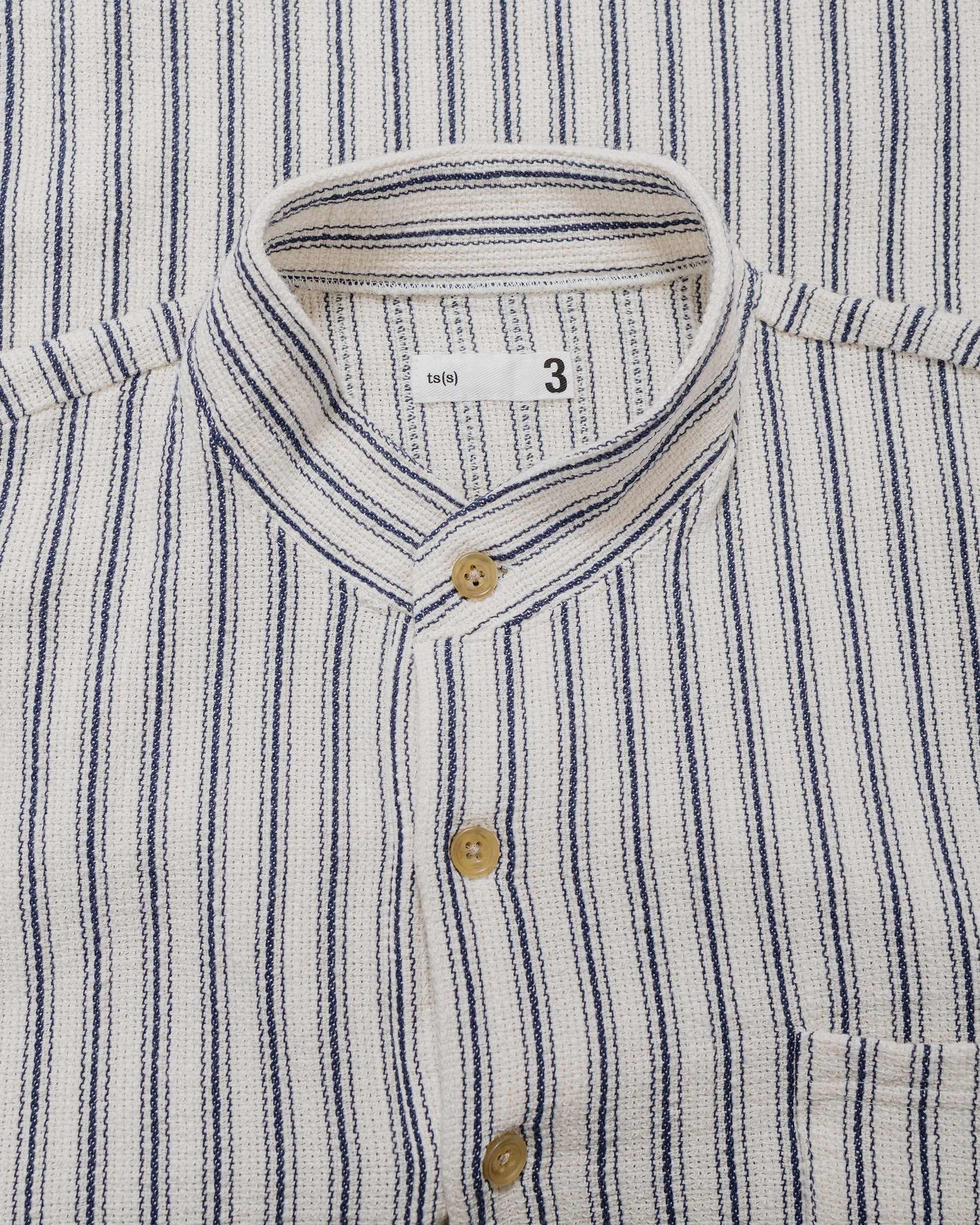 lost & found tss ts(s) Pullover Work Shirt Jacket Rustic Stripe Cotton Mesh Cloth Navy