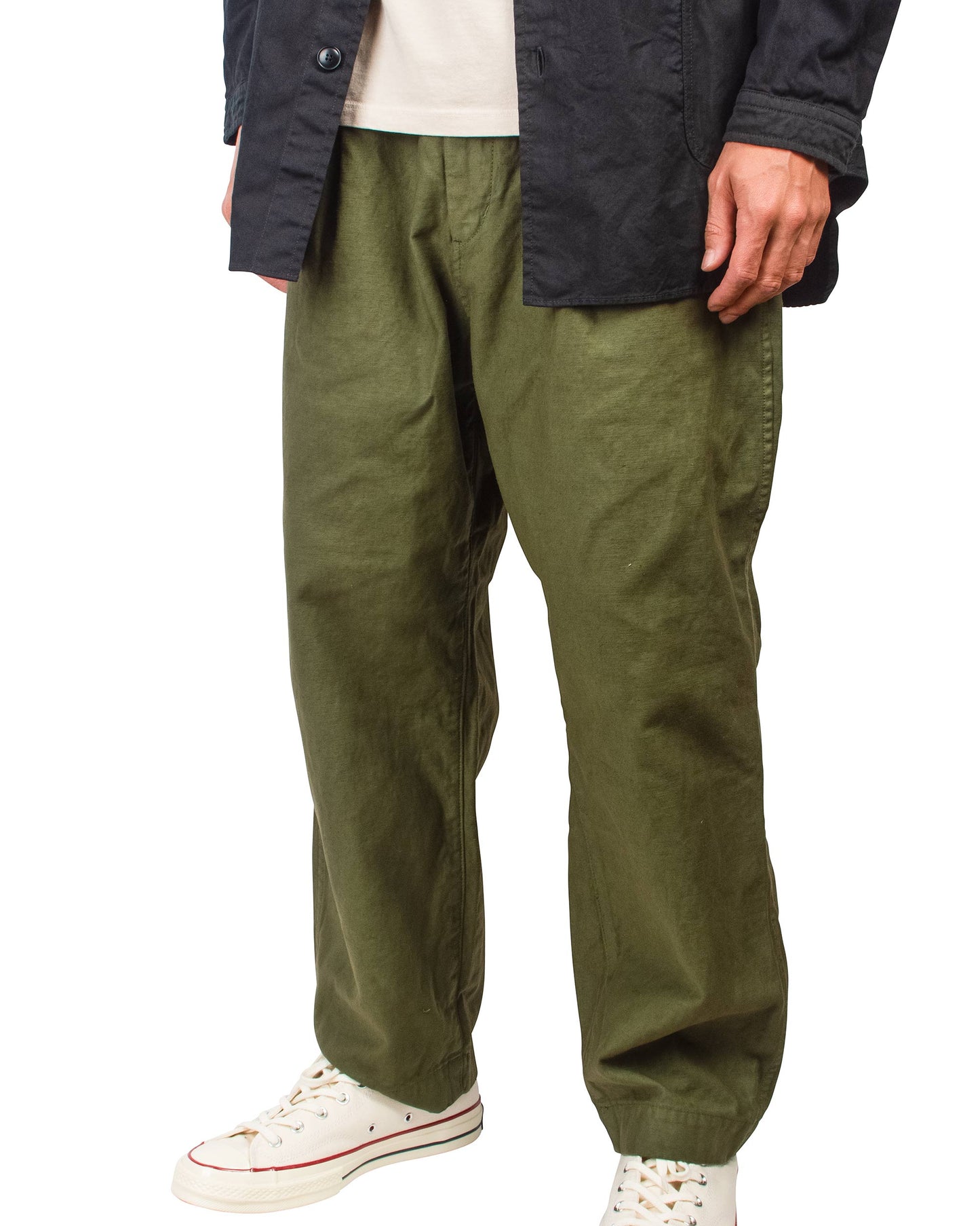 lost & found Sage de Cret Sage de Cret 9/10 Length One-Tuck Wide Pants Olive Cotton/Linen Back Satin