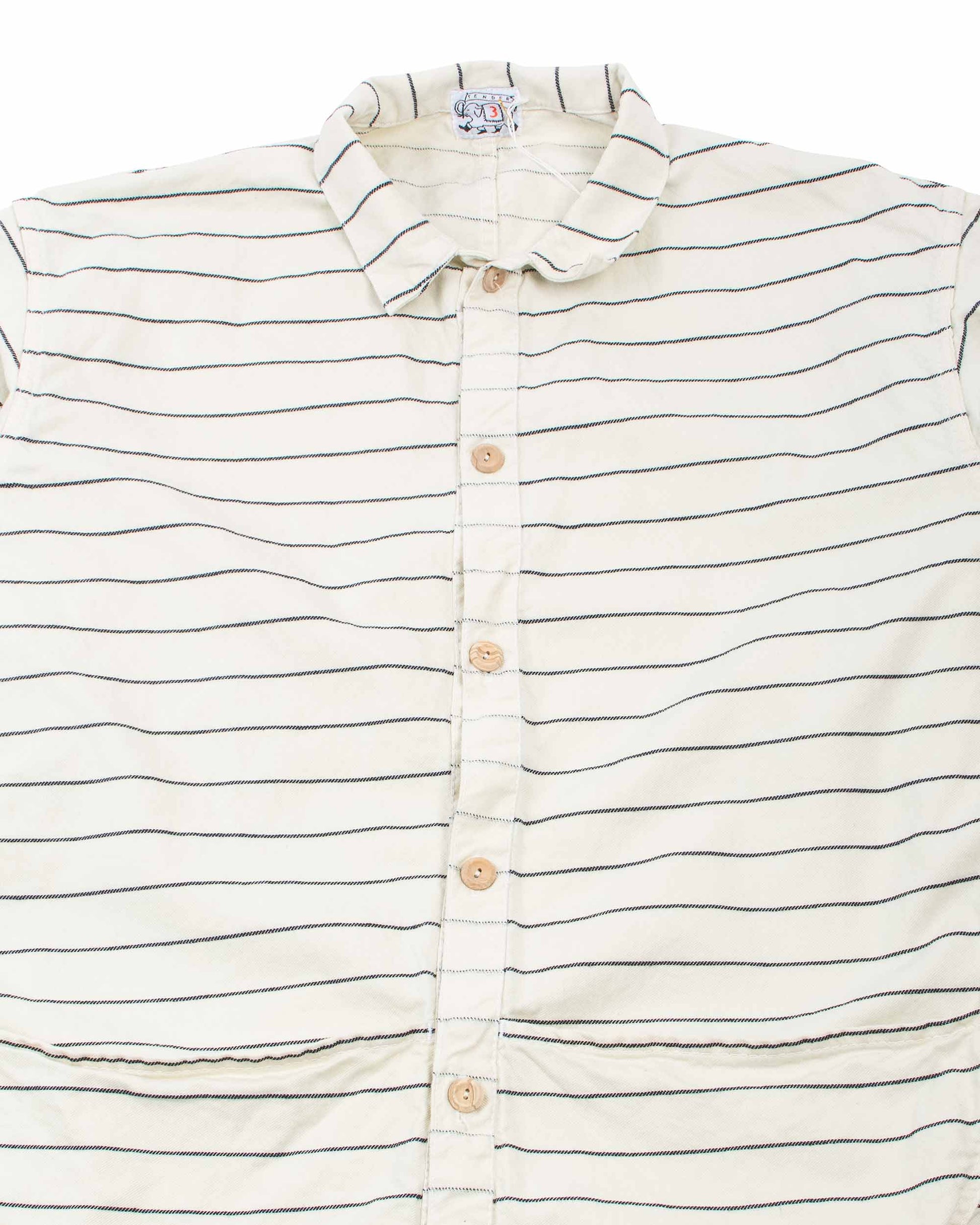 lost & found Tender Tender Type 441 Compass Pocket Shirt Inverse Butcher's Stripe Cotton Twill Rinsed Ecru