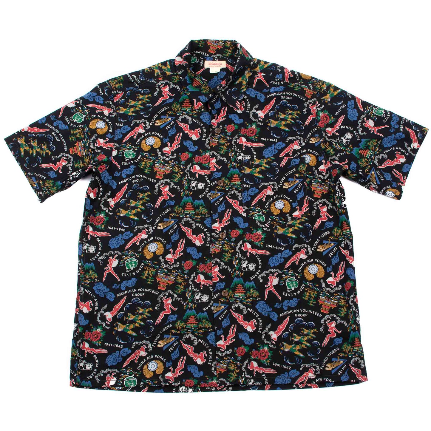 lost & found The Real McCoy's The Real McCoy's MS21002 Cotton Hawaiian Shirt / Flying Tigers Black