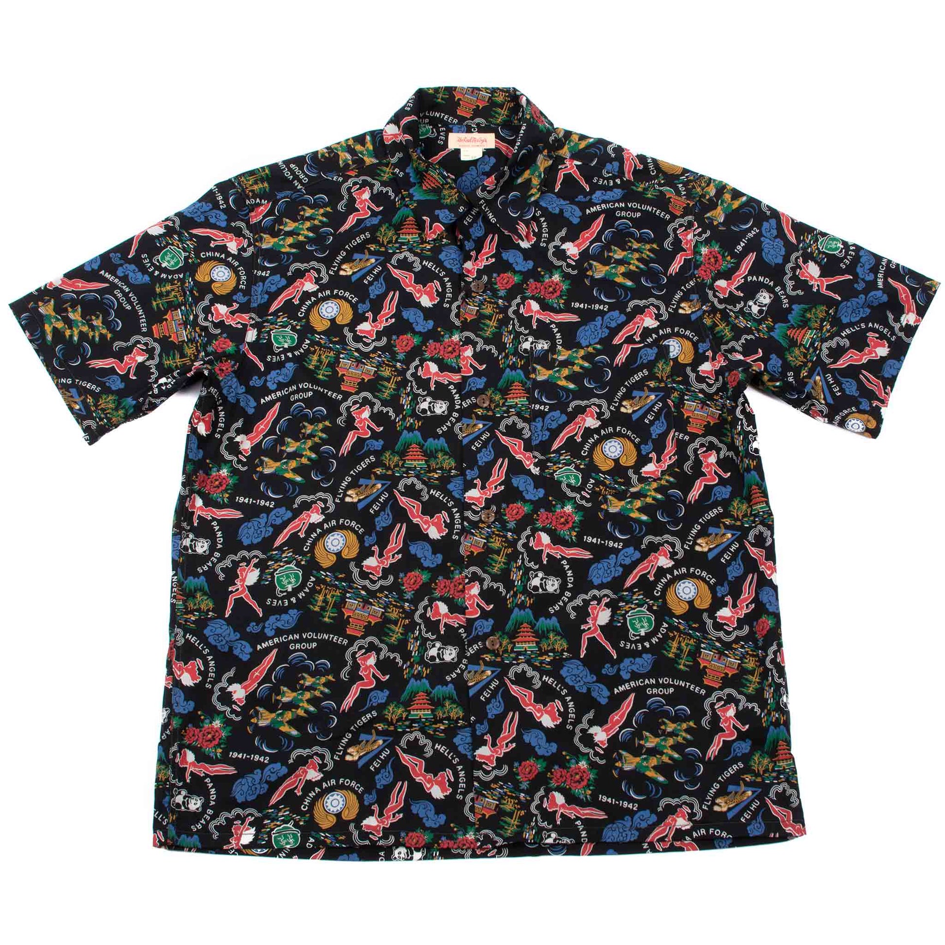 lost & found The Real McCoy's The Real McCoy's MS21002 Cotton Hawaiian Shirt / Flying Tigers Black