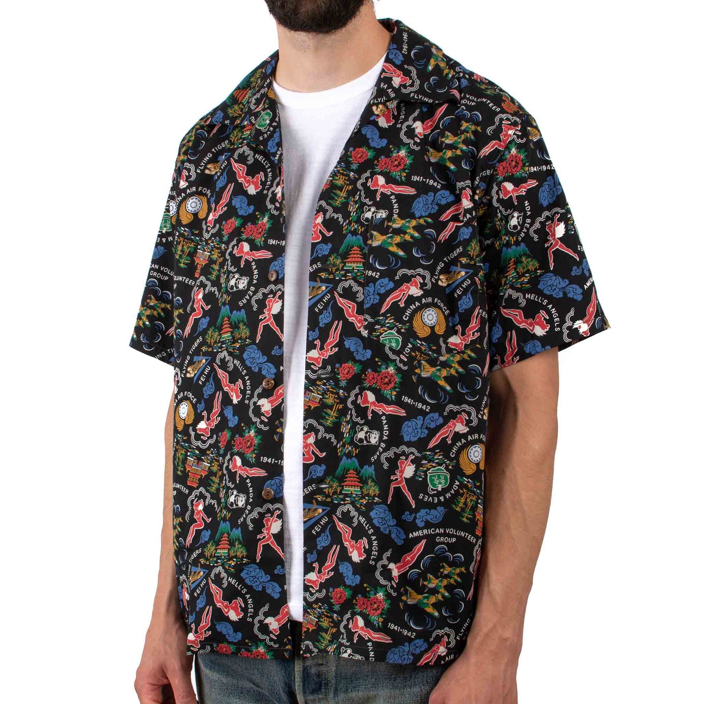 lost & found The Real McCoy's The Real McCoy's MS21002 Cotton Hawaiian Shirt / Flying Tigers Black